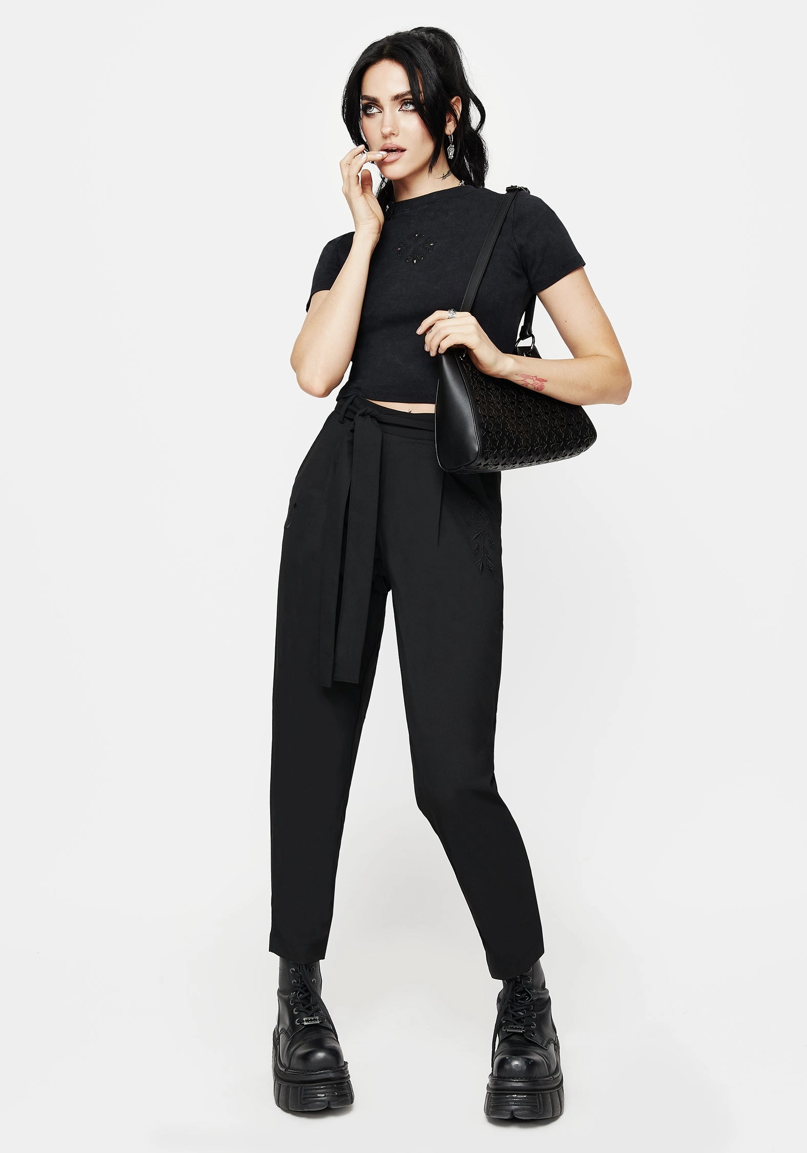 Hester Embroidered Tapered Trousers - Black All-Day Wear