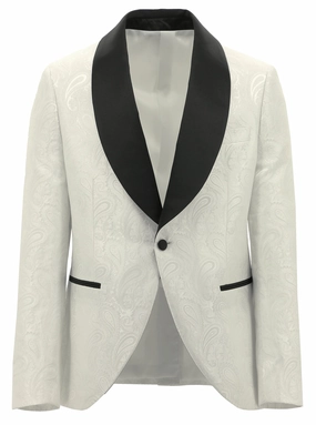 Shawl White Paisley Print Dinner Jacket All Weather Adaptability Tear Resistant Panels