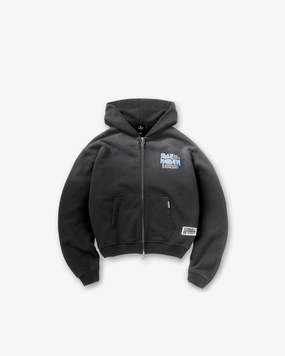 Represent X Iron Maiden Anniversary Zip Through Hoodie - Stained Black Breathable Mesh Panels Beach Vacation