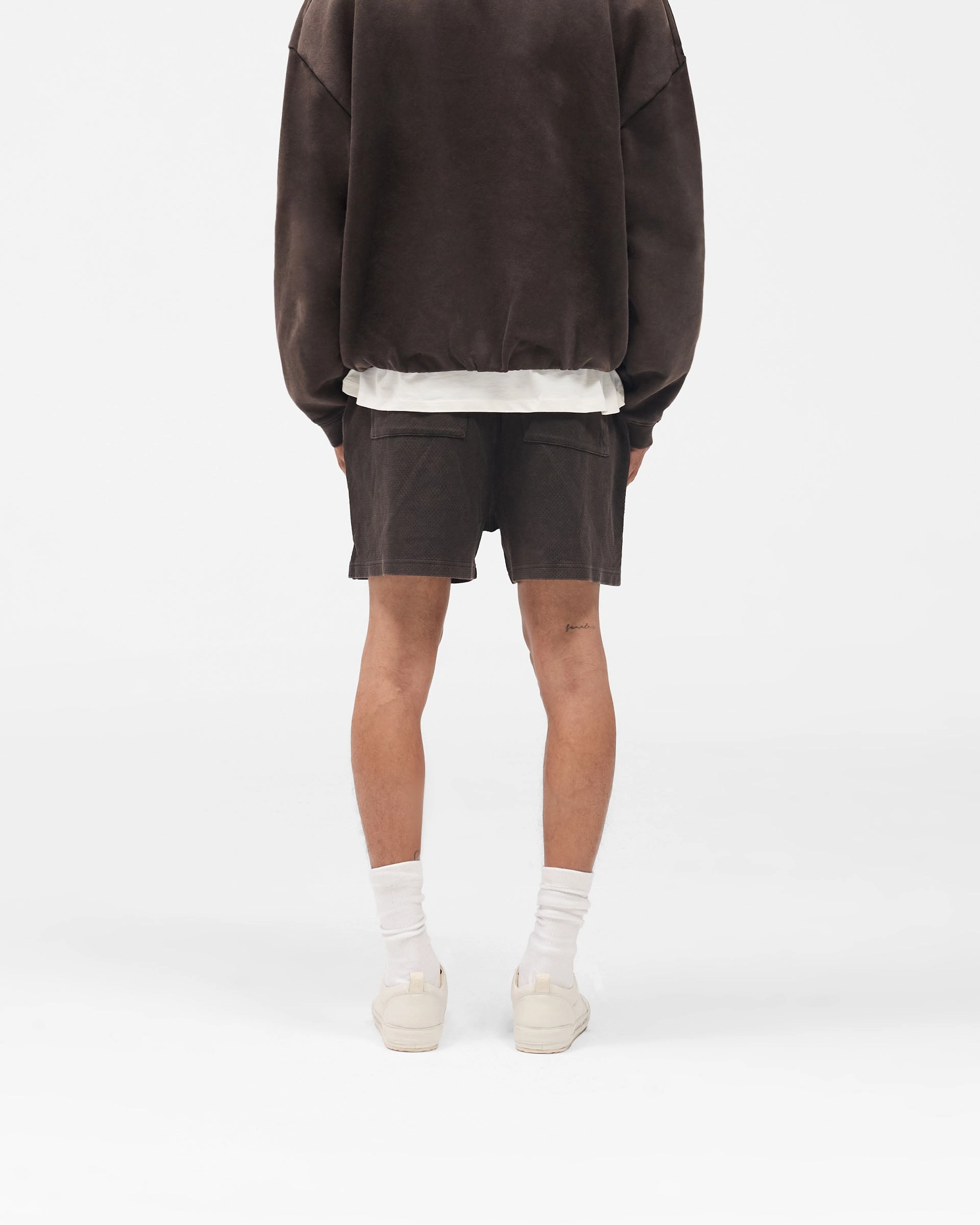 Slim Comfort Fit Initial Mesh Shorts - Coffee