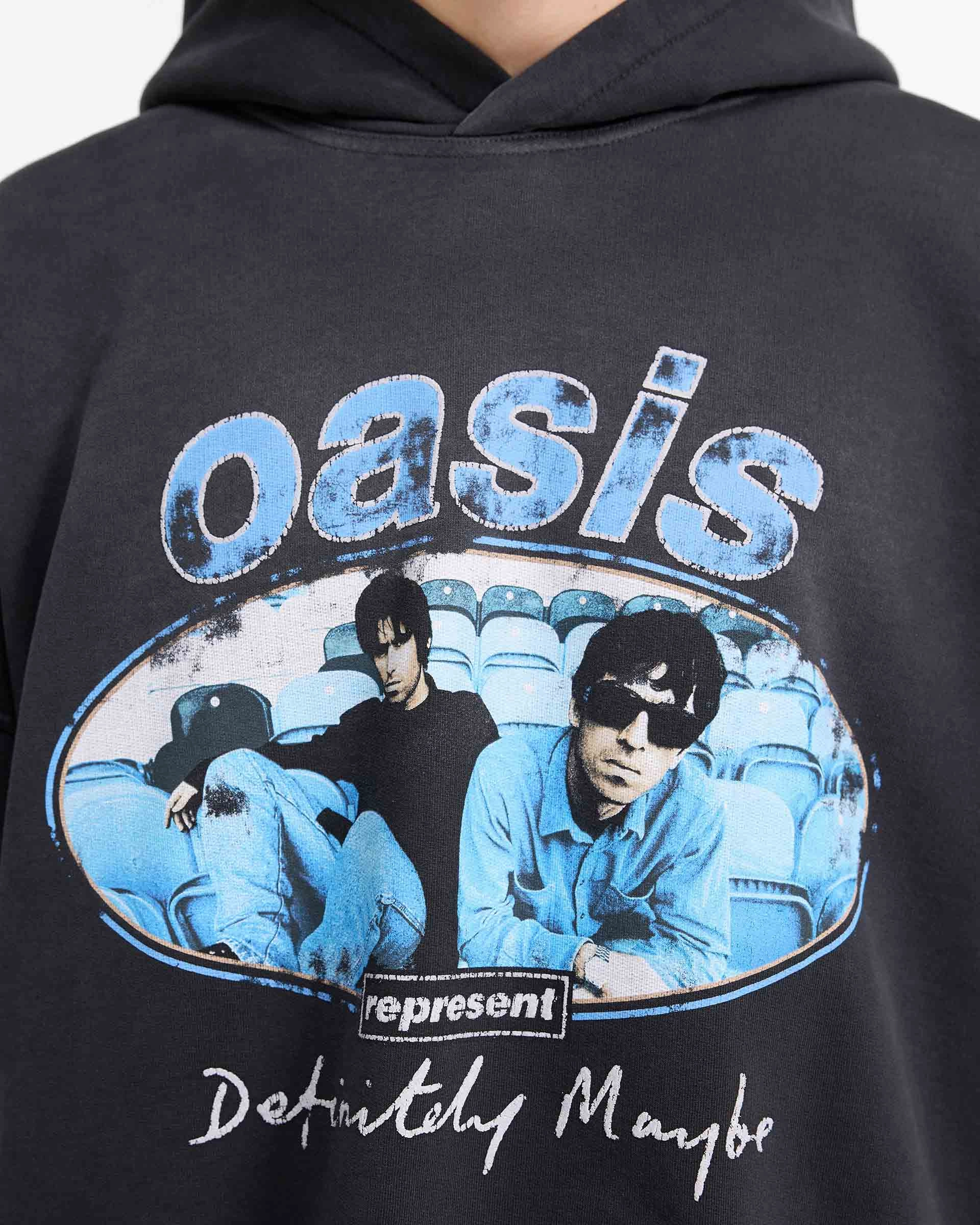 Represent X Oasis Maine Road Hoodie - Washed Black Lightweight Material Front Pouch