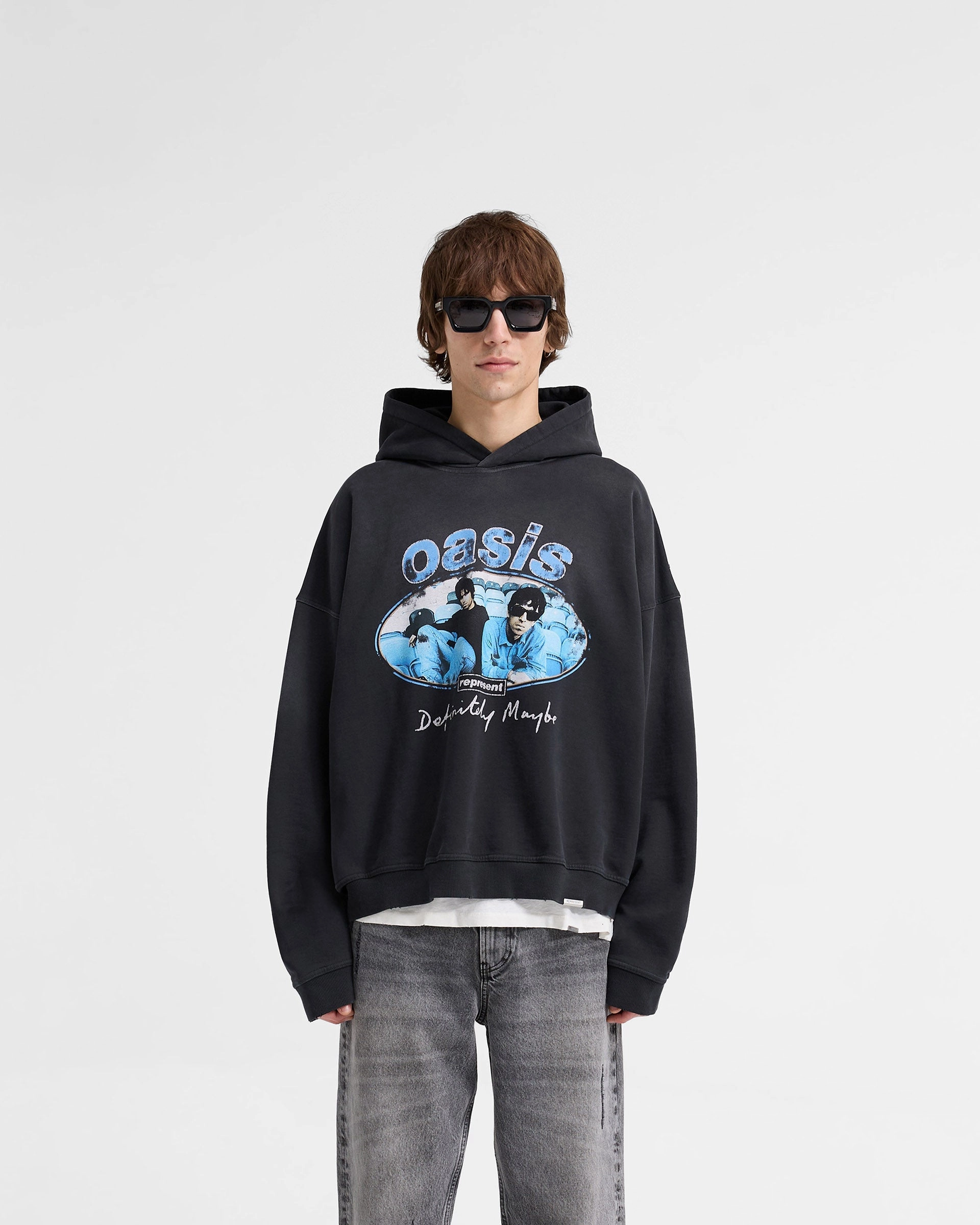 Represent X Oasis Maine Road Hoodie - Washed Black Road Trip Street Night