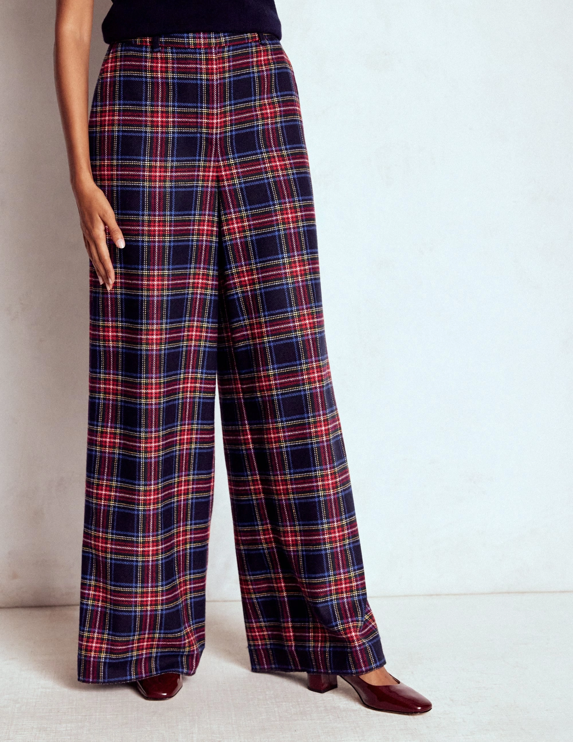 Body Aligned Stretch Flex Belgravia Wool Trousers-Navy, Green and Red Check