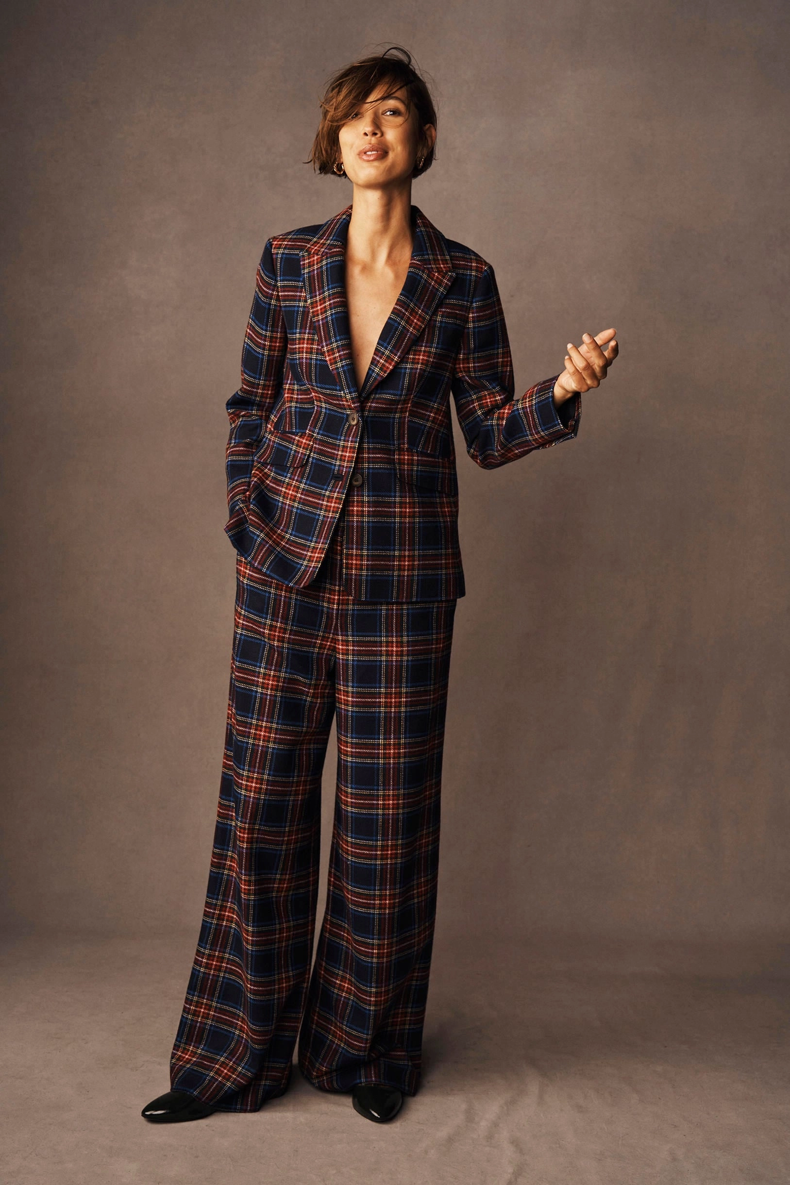 Perfectly Relaxed Belgravia Wool Trousers-Navy, Green and Red Check