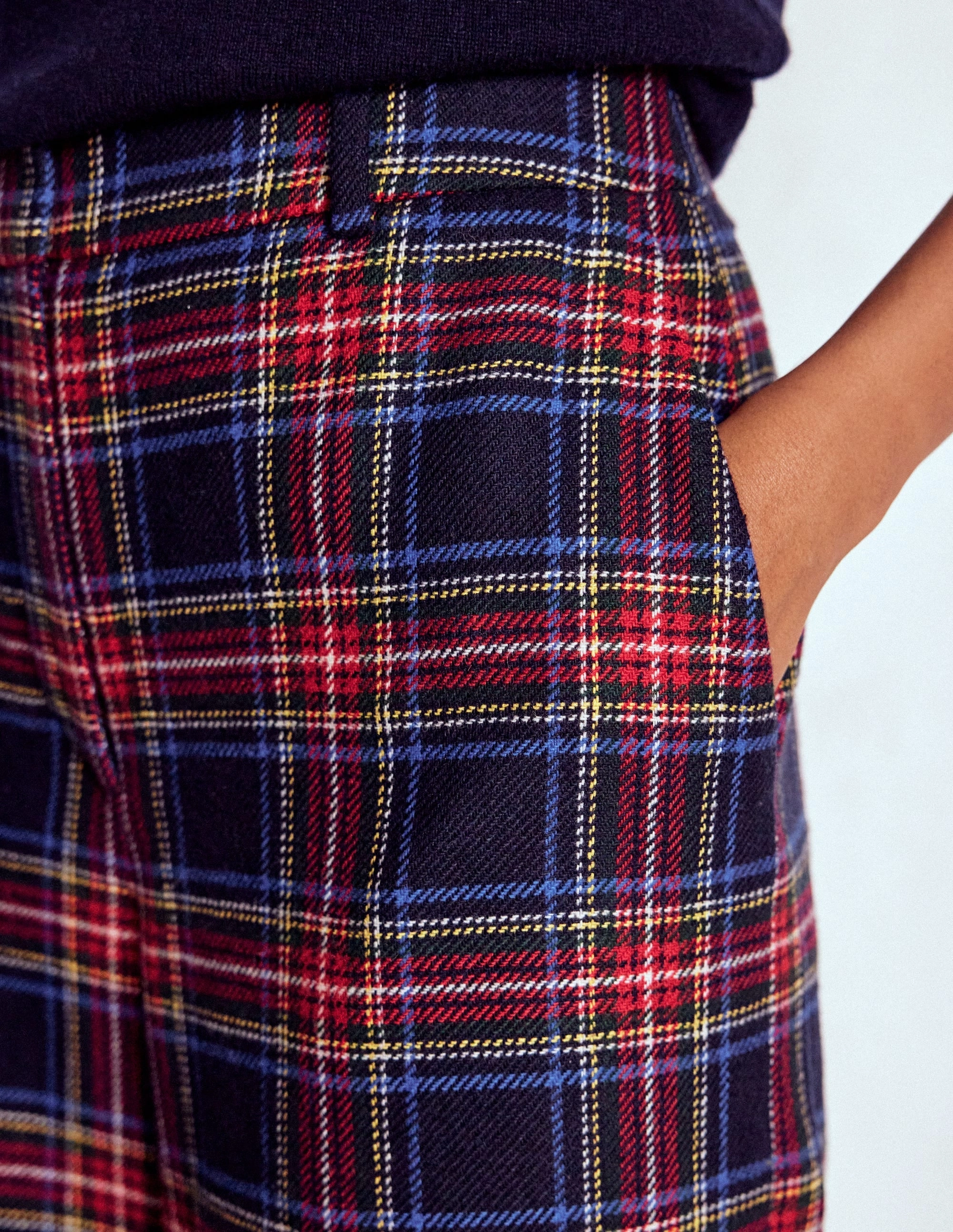 Belgravia Wool Trousers-Navy, Green and Red Check Fashion Fit