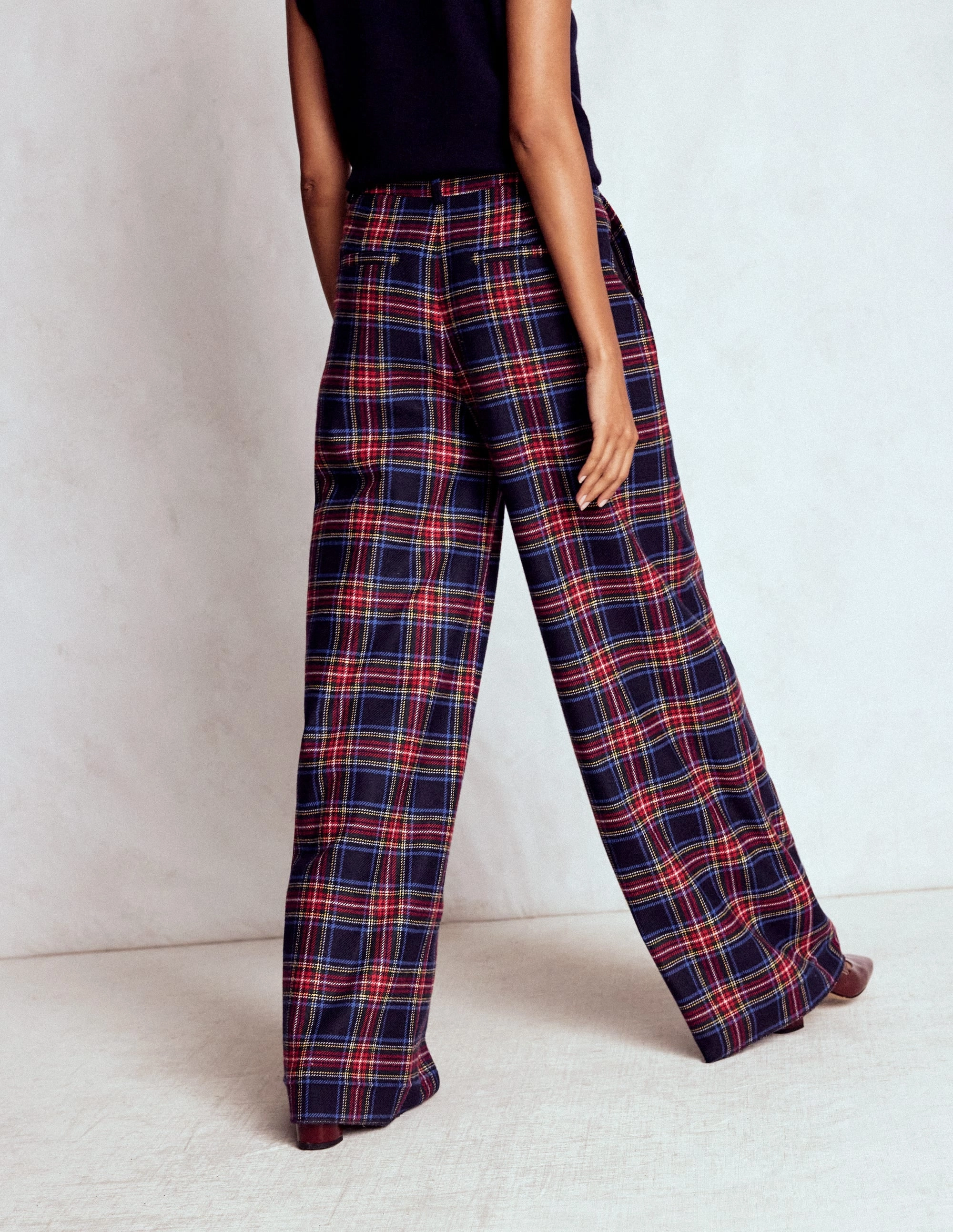 Eco Friendly Fabric Casual Performance Wear Belgravia Wool Trousers-Navy, Green and Red Check