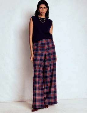 WaterproofTechnology Perfect Shape Belgravia Wool Trousers-Navy, Green and Red Check