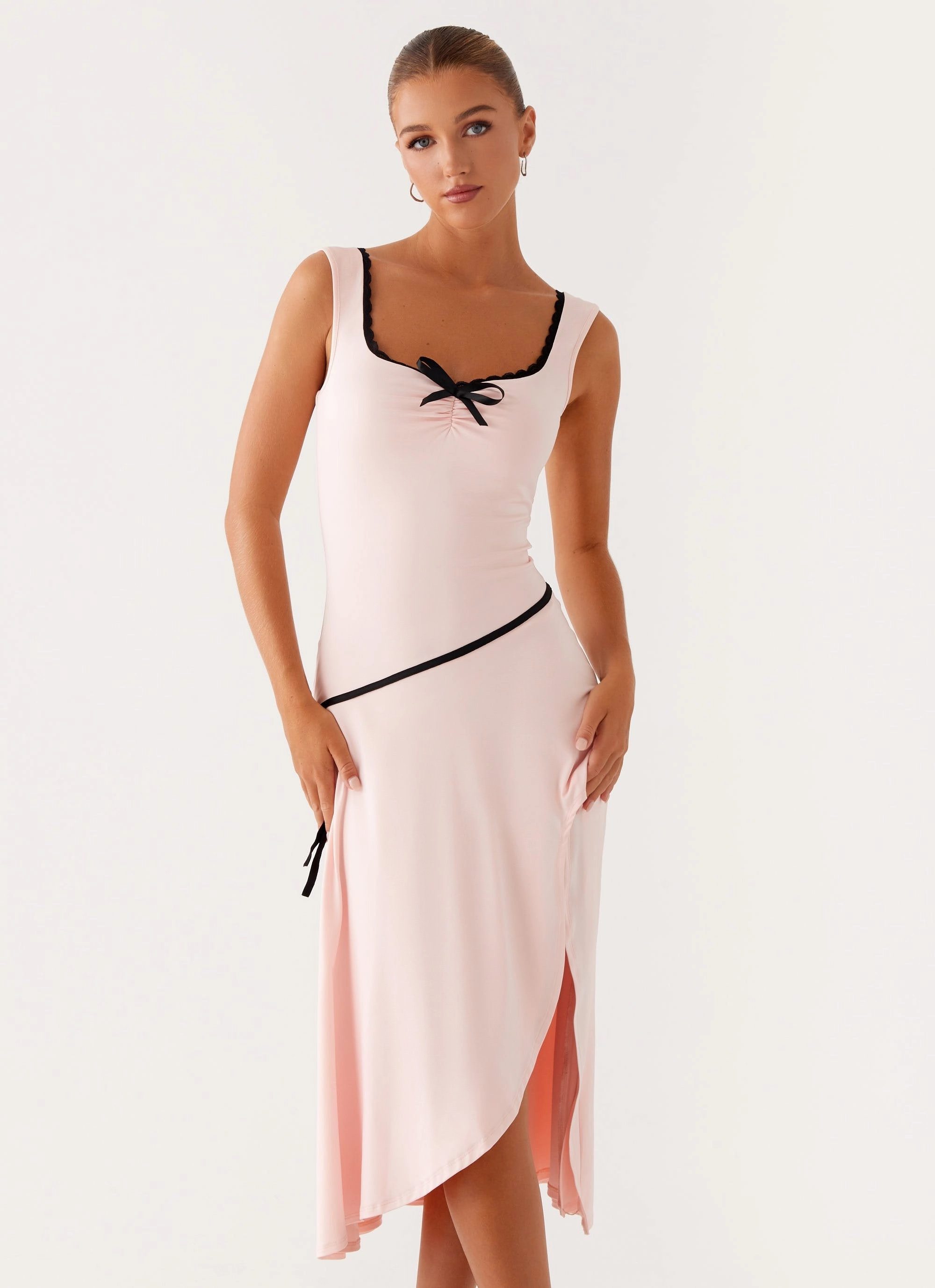 Mesh-Detail Shine Soft Darlene Midi Dress - Pink