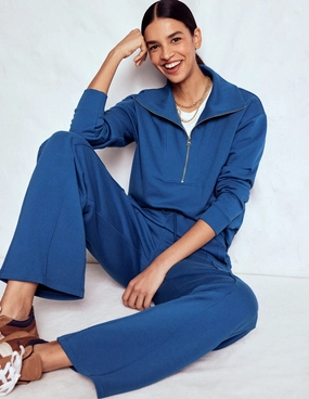 Wide Leg Joggers-Tourmaline Blue Flat Lock Stitching