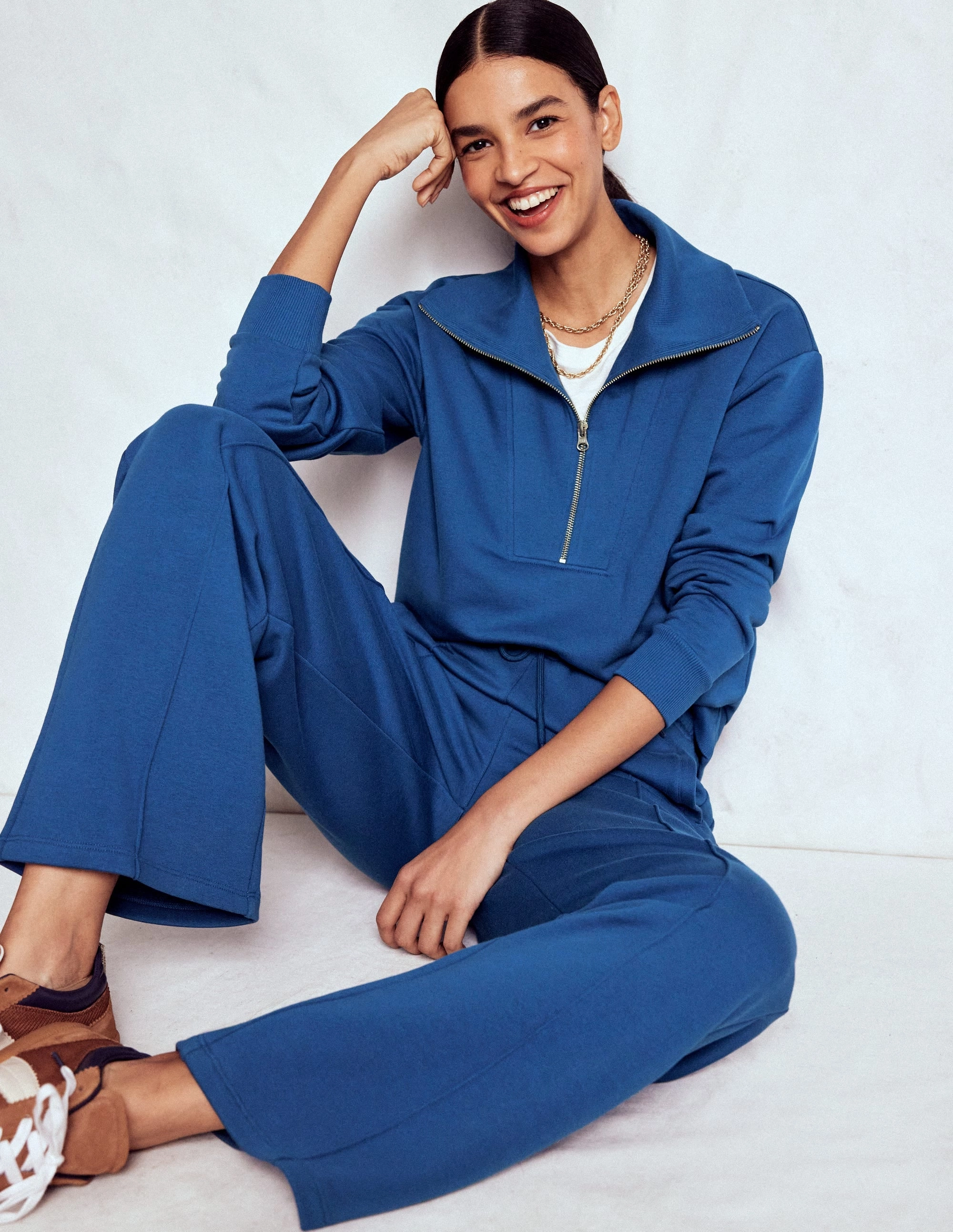 Wide Leg Joggers-Tourmaline Blue Flat Lock Stitching