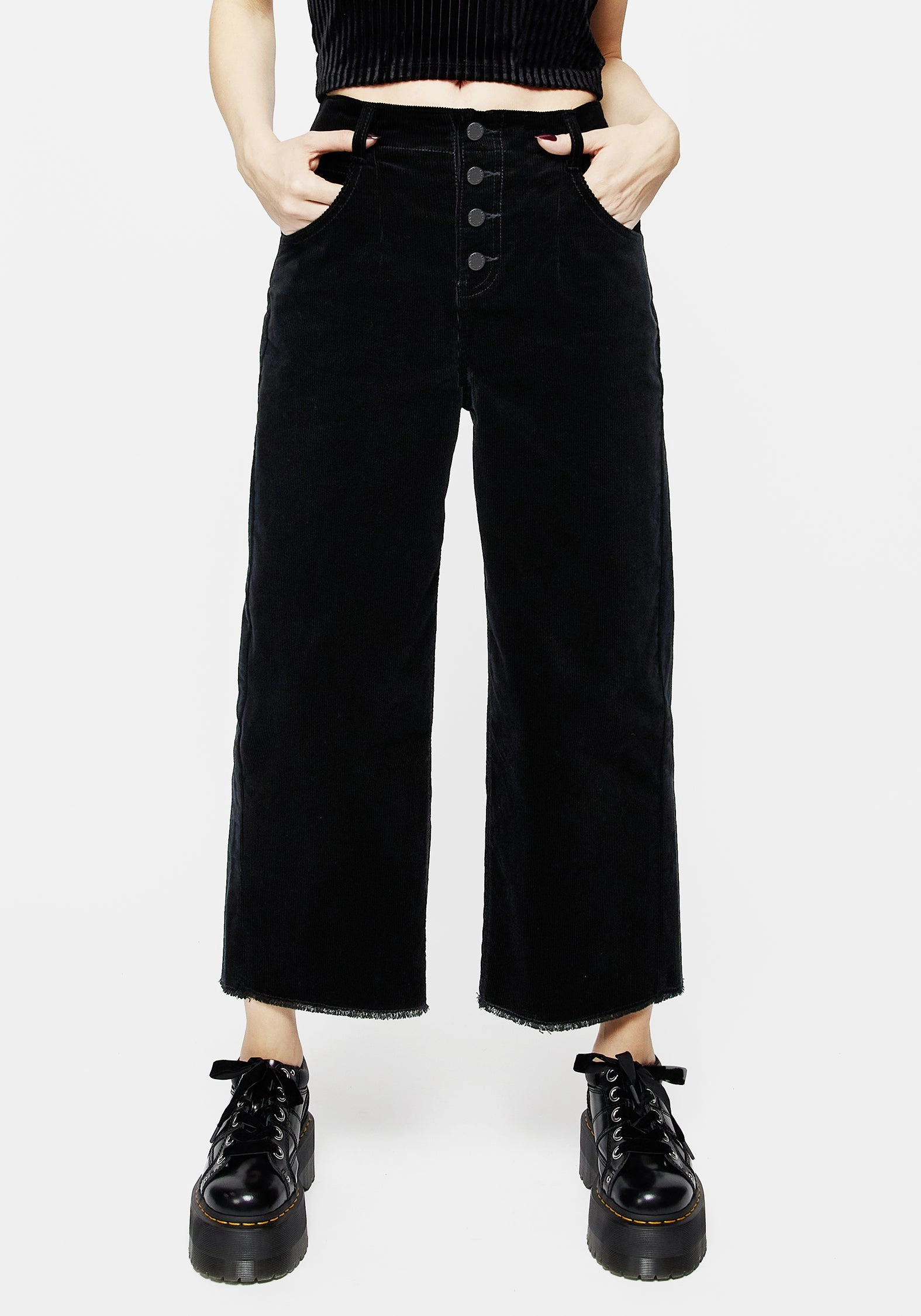 Foster Wide Leg Cord Crop Jeans - Black Perfect Layer Breathable Stretch Wear