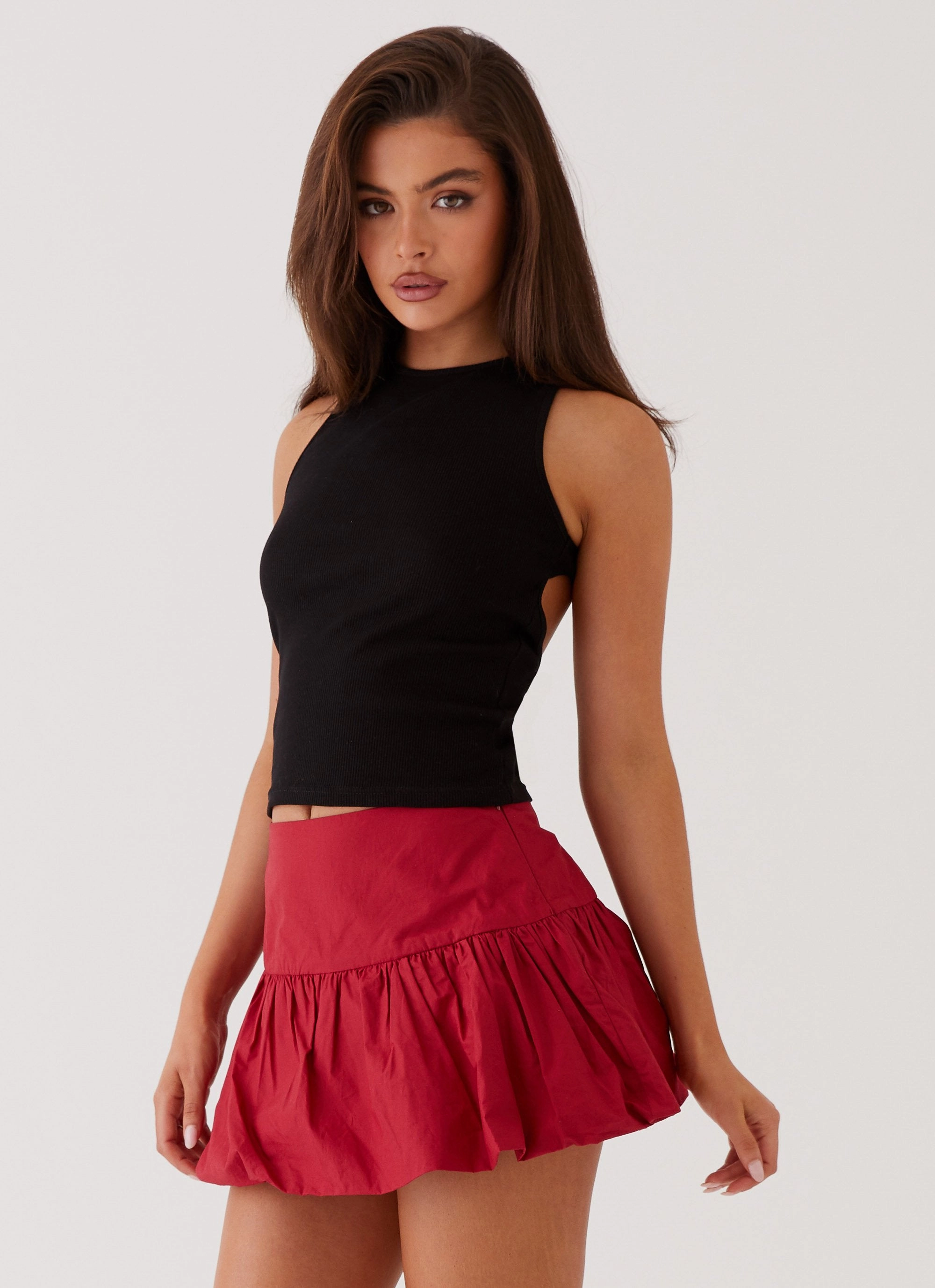 Daily Style Neutral Wear Hotel California Low Rise Mini Skirt - Red