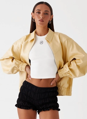 Crisp Look Holland Bomber Jacket - Yellow