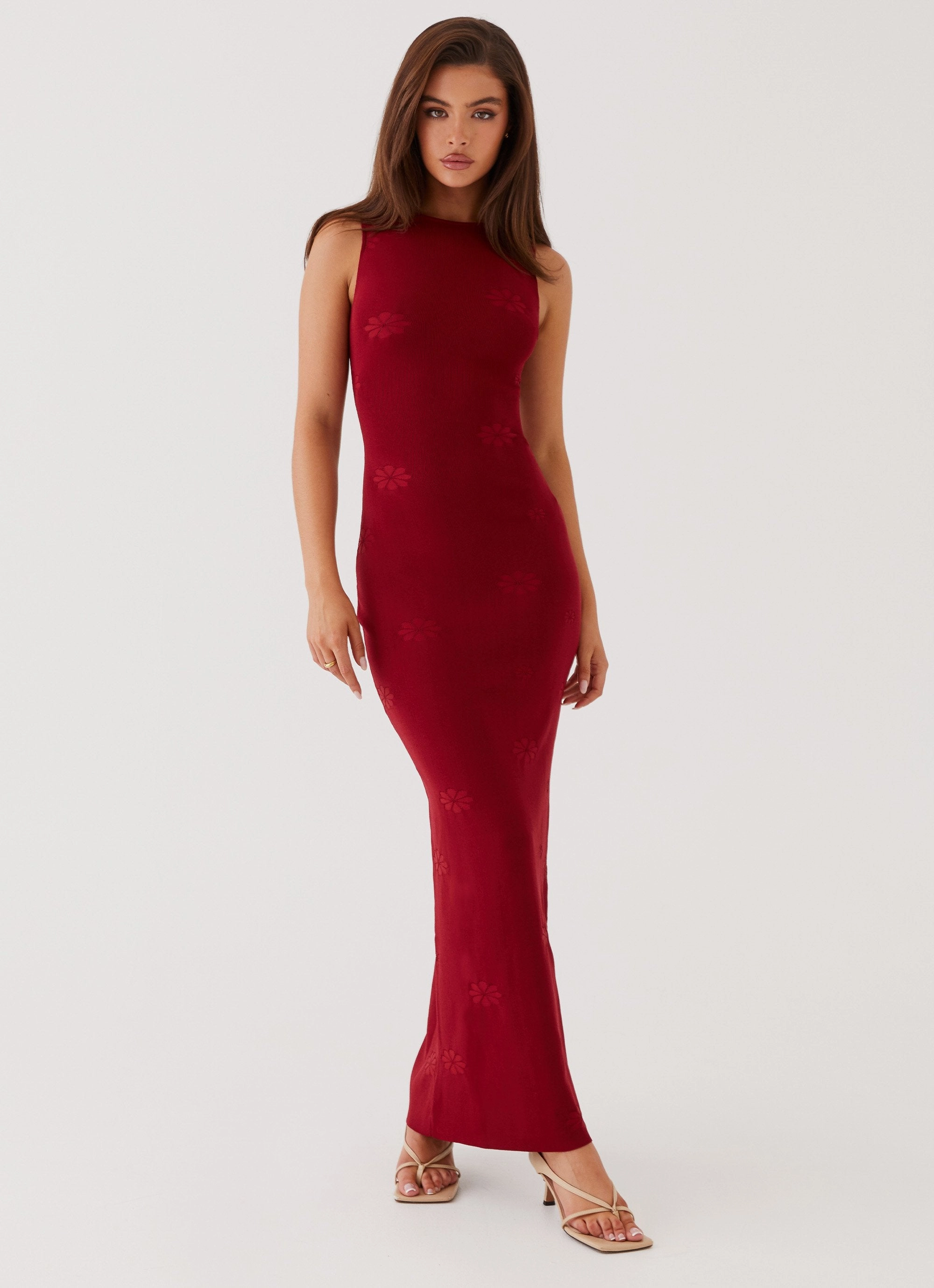 Holly Knit Maxi Dress - Red Signature-Style Button-front