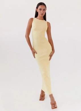 Modest Cut Side-Zip Holly Knit Maxi Dress - Yellow