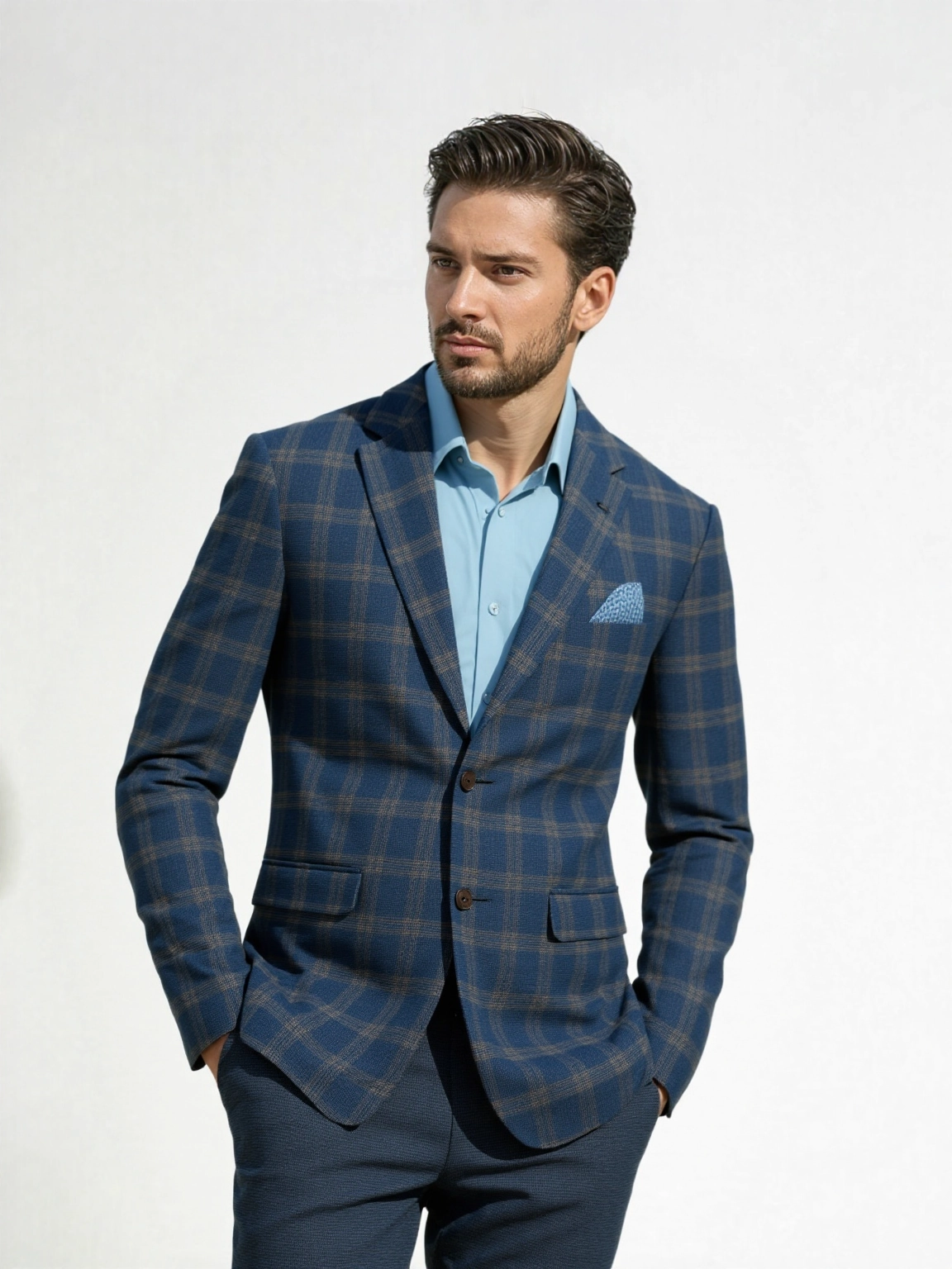Waterproof Coating Genoa Buggy Blue Checked Sports Jacket