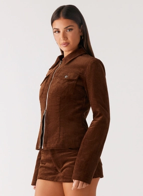 AdjustableCuffs Water Resistant Design Taliyah Cord Jacket - Walnut