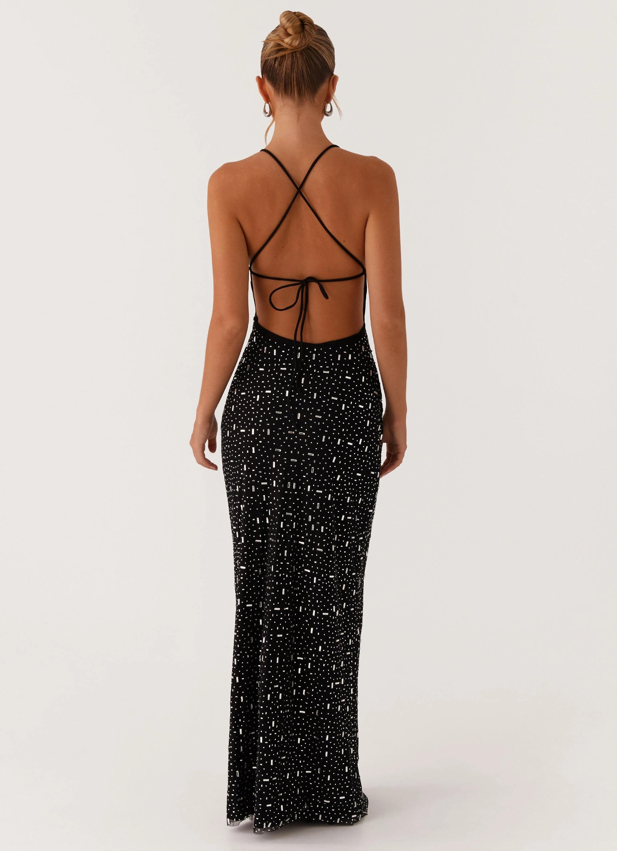 Eye Appeal Essential Layer Cressida Rhinestone Mesh Maxi Dress - Black