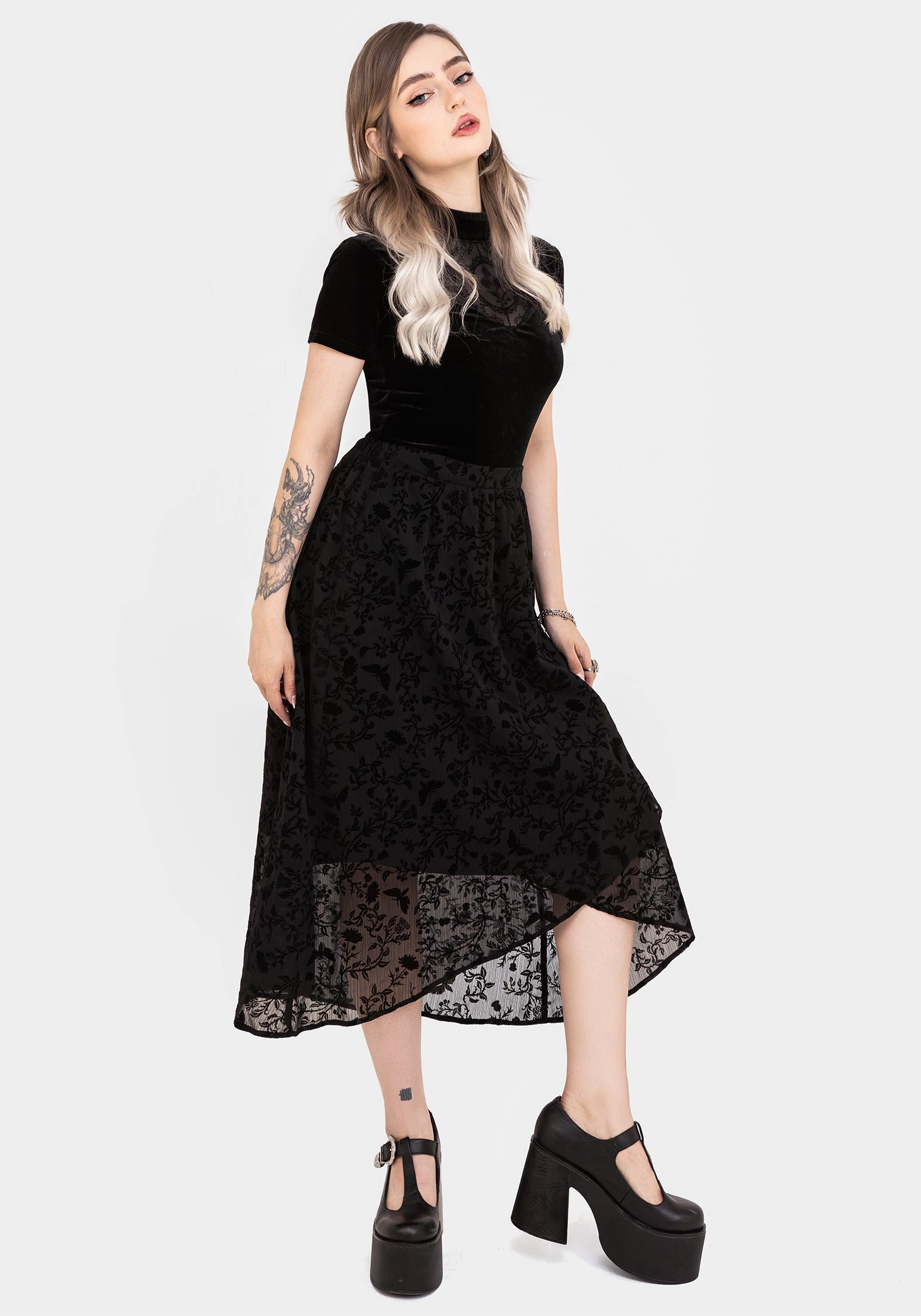 Faustina Flocked Chiffon Mock Wrap Midaxi Skirt Hemp Blend Classic Choice