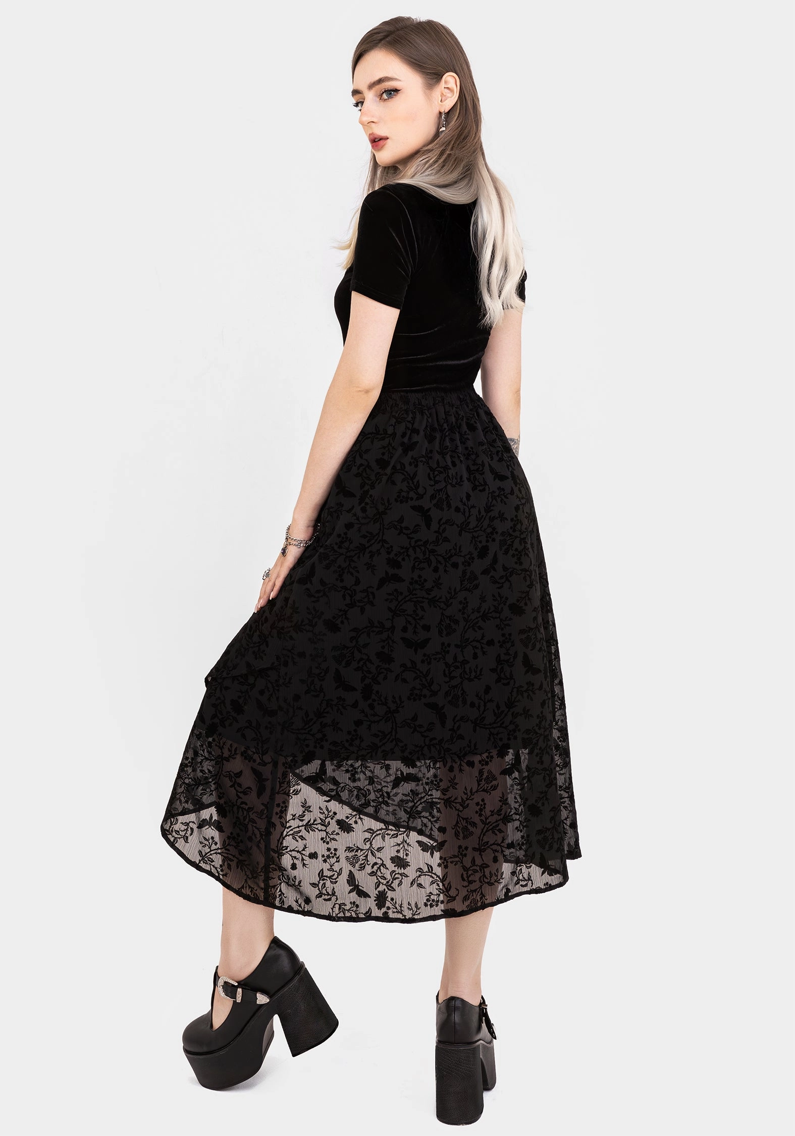 Faustina Flocked Chiffon Mock Wrap Midaxi Skirt Travel Ease Breathable Material