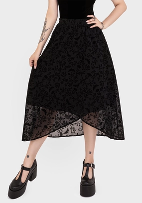 Fashion Style All Day Look Faustina Flocked Chiffon Mock Wrap Midaxi Skirt