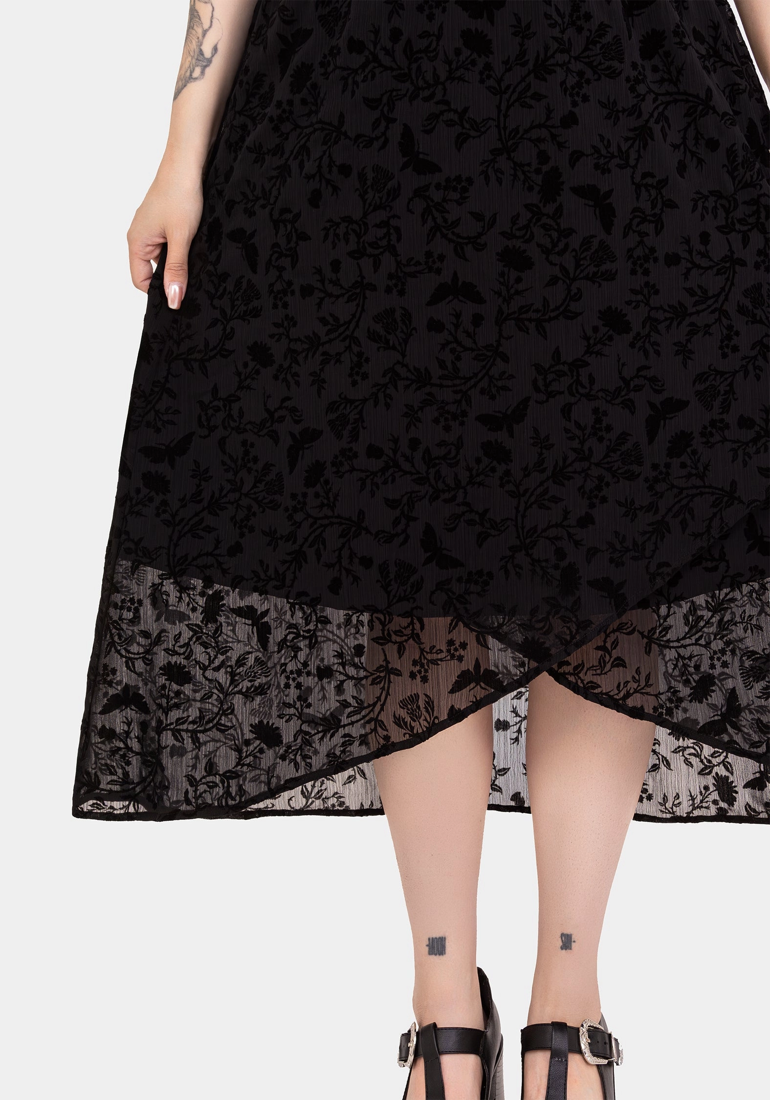 Faustina Flocked Chiffon Mock Wrap Midaxi Skirt Midi length