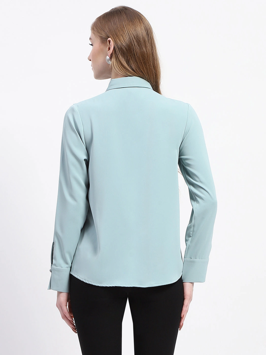 Petite Cut Madame Ruffle Collar Solid Grey Shirt