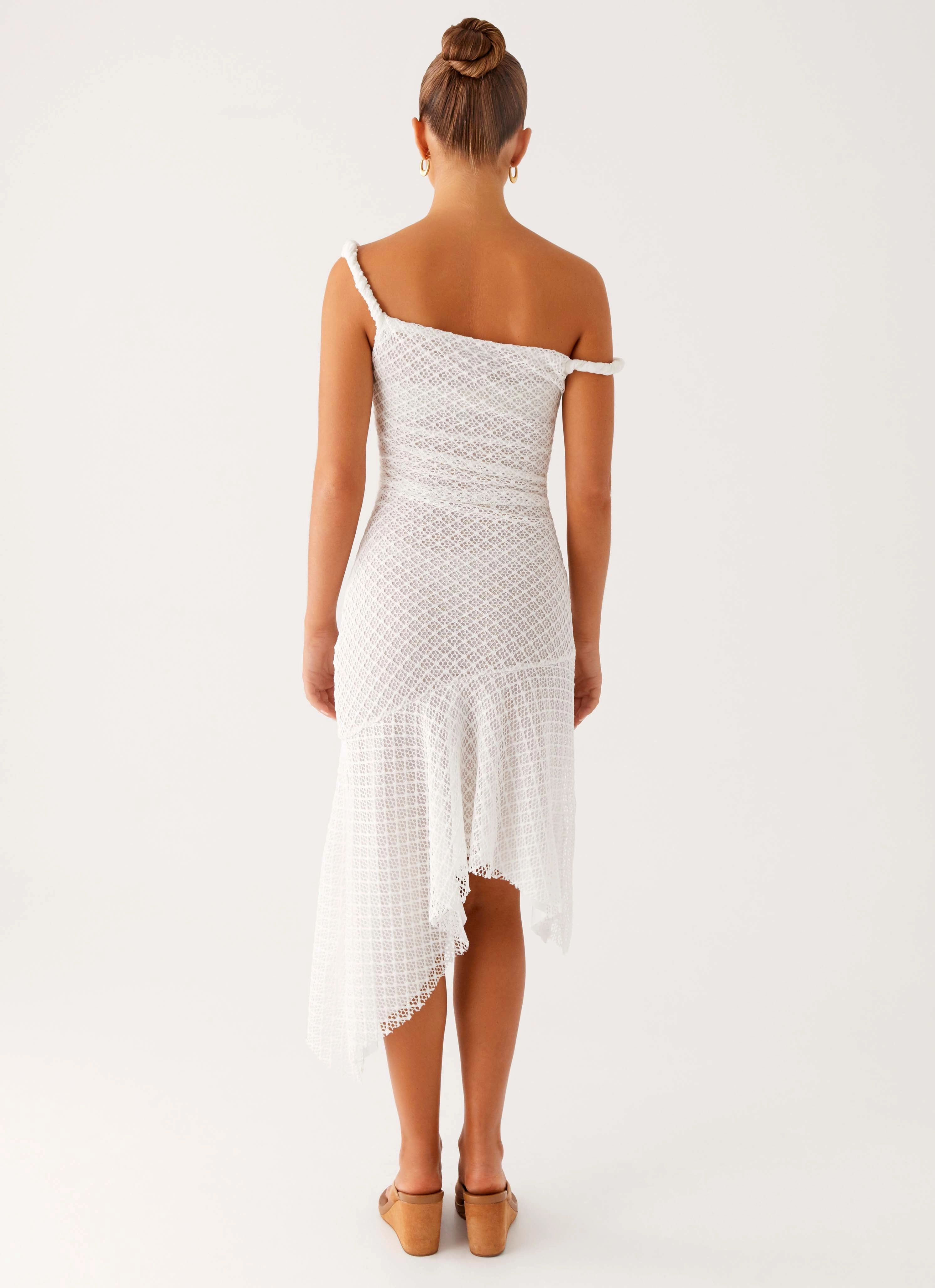 Bare Arm Chic Tailoring Waist Huntah Midi Dress - Ivory