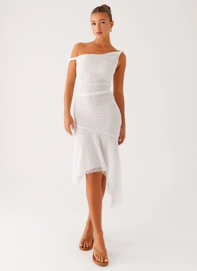 Huntah Midi Dress - Ivory Jewel Accent Breathable Style