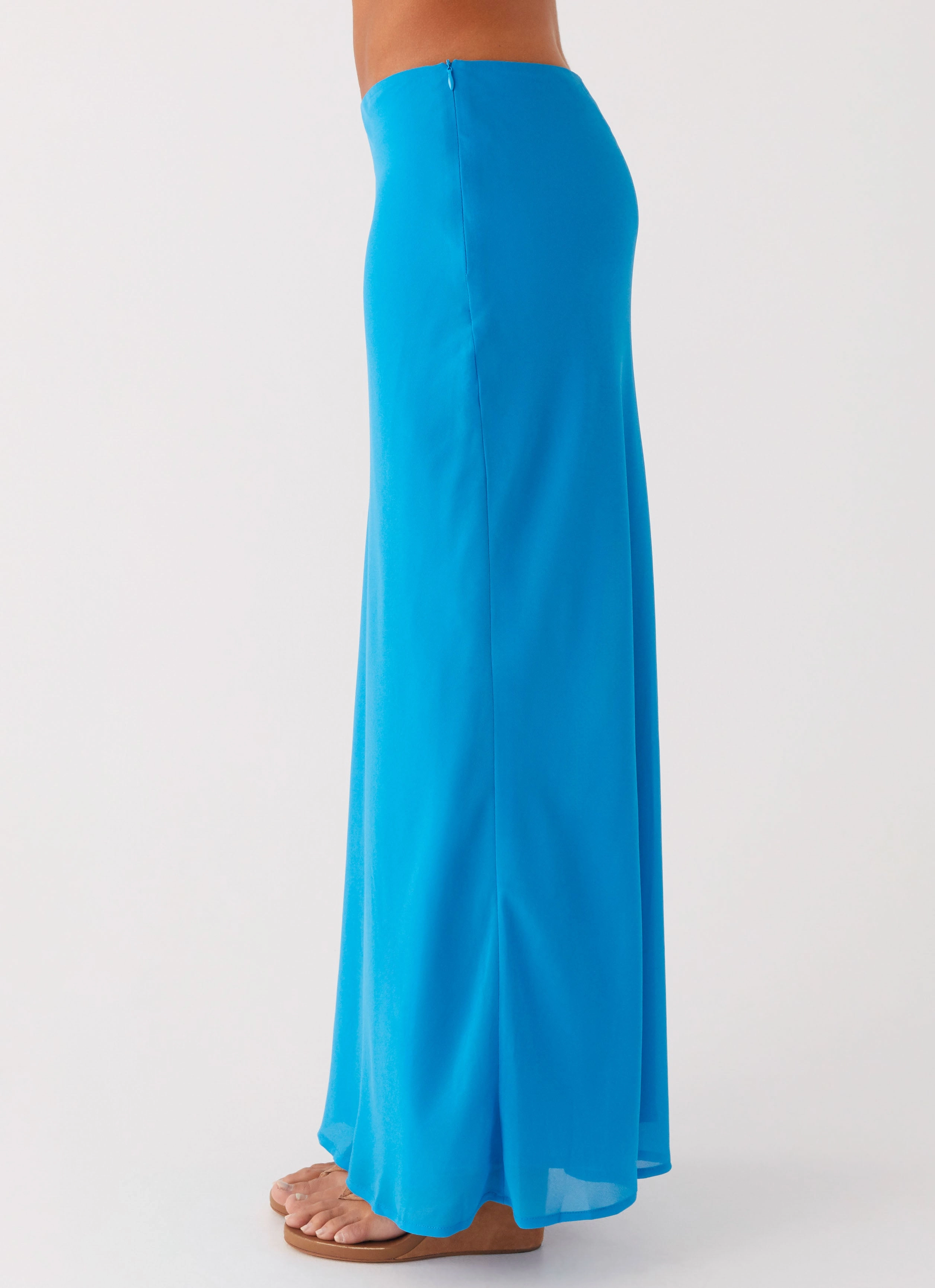 Another Life Chiffon Maxi Skirt - Turquoise Pleated design Spring Brunch