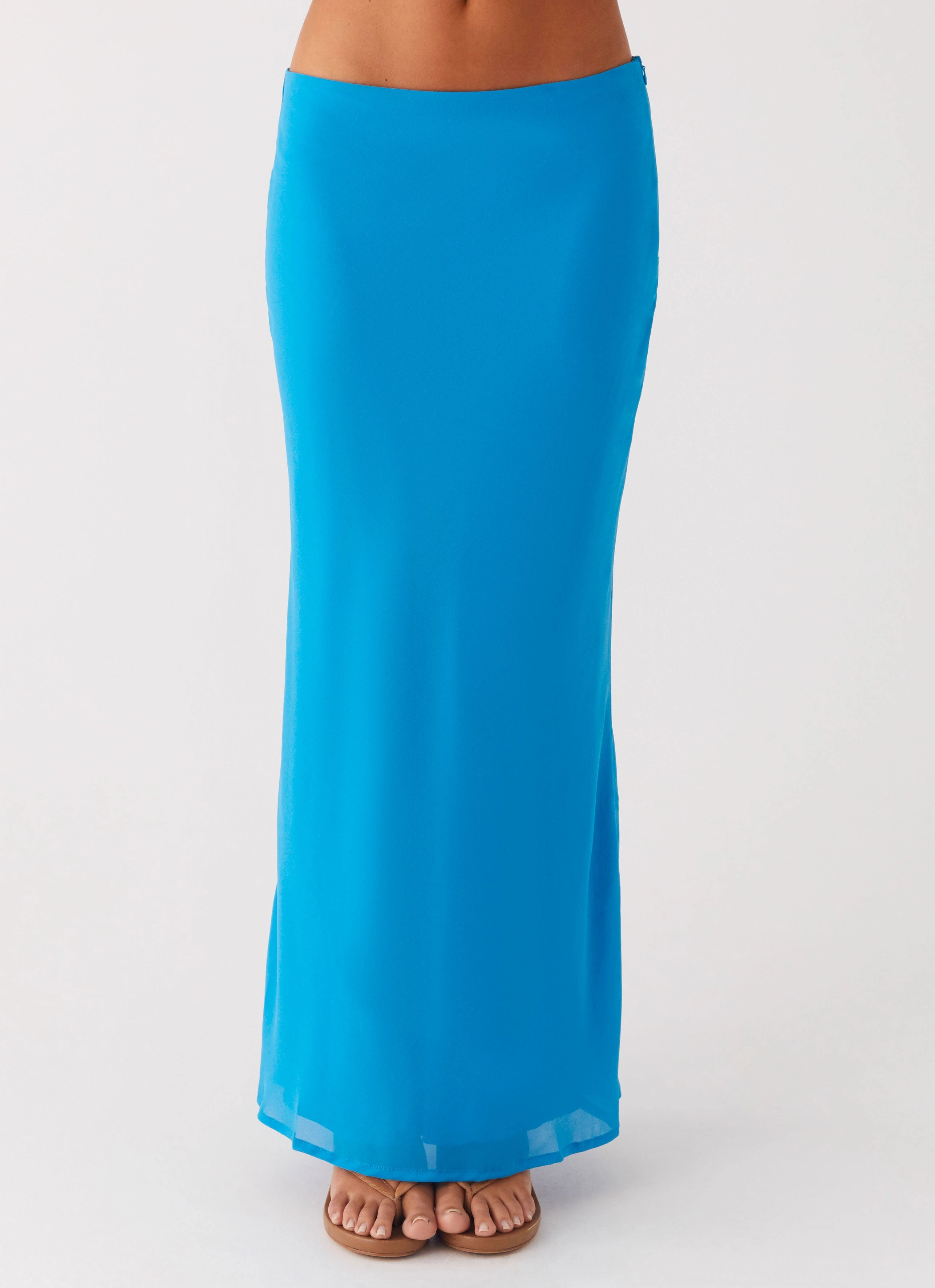 Another Life Chiffon Maxi Skirt - Turquoise Hand Stitched Non Slip Waist