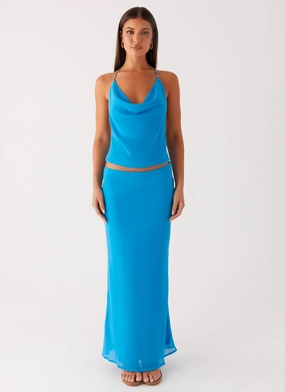 Bamboo Fiber Comfortable Feel Another Life Chiffon Maxi Skirt - Turquoise