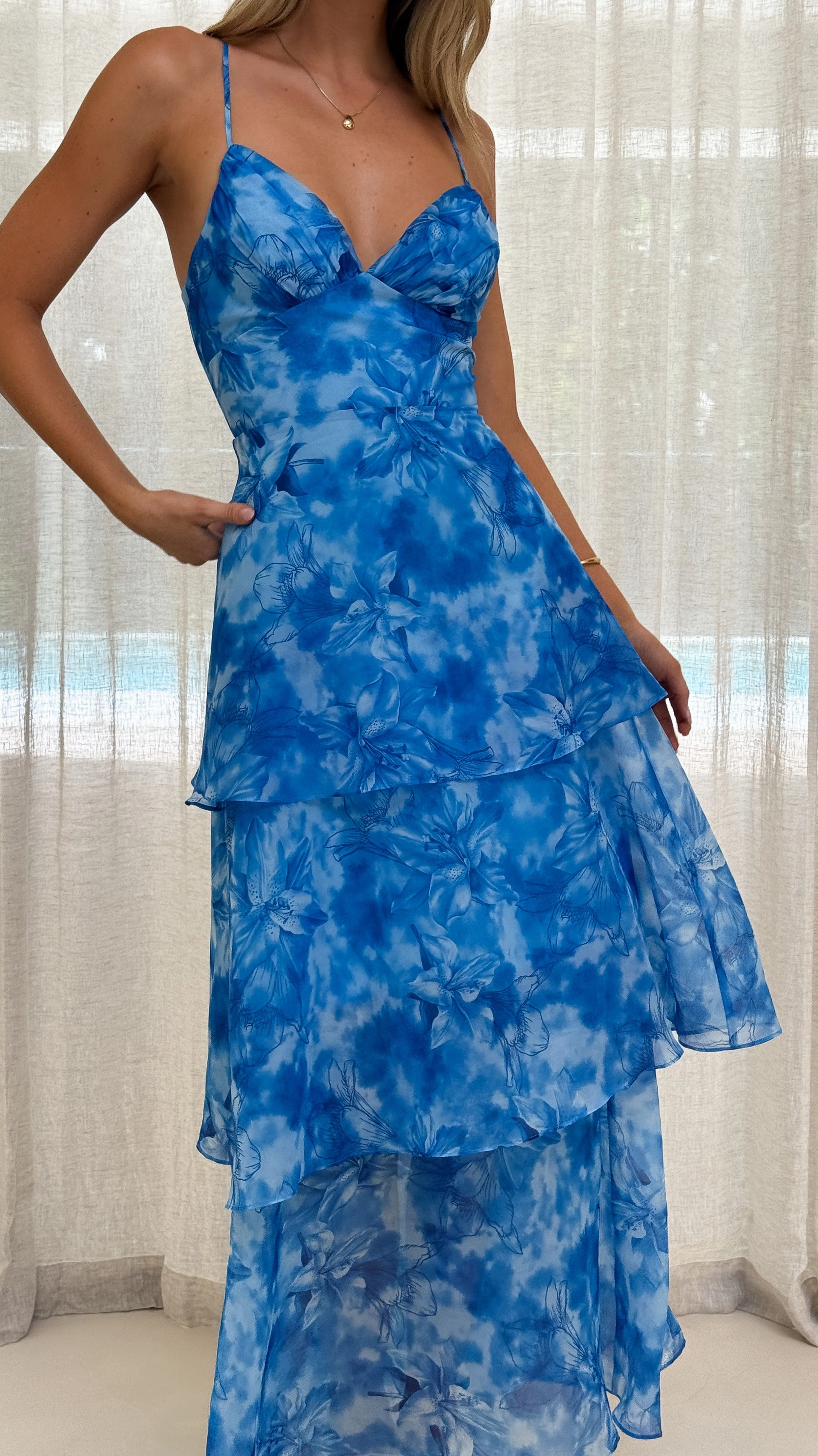 Kelli Maxi Dress - Blue Floral Relax Tones Effortless Elegance