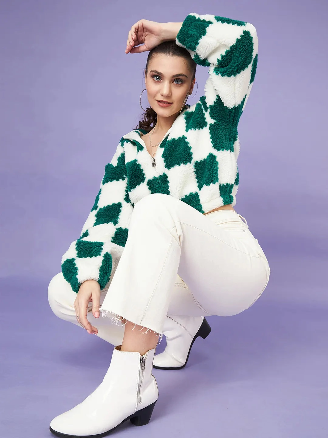 Madame Colour Blocked Bottle Green Sweatshirt Zip-up