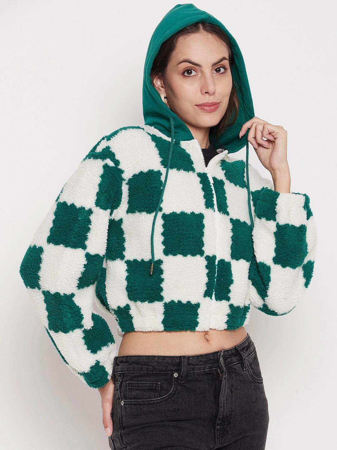 Madame Colour Blocked Bottle Green Sweatshirt Water-Repellent Finish