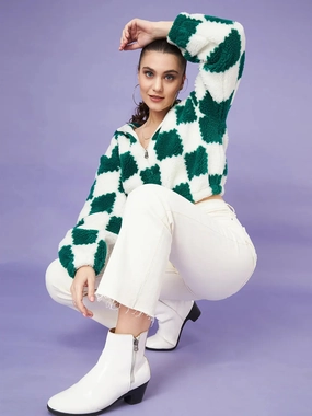 Madame Colour Blocked Bottle Green Sweatshirt Zip-up