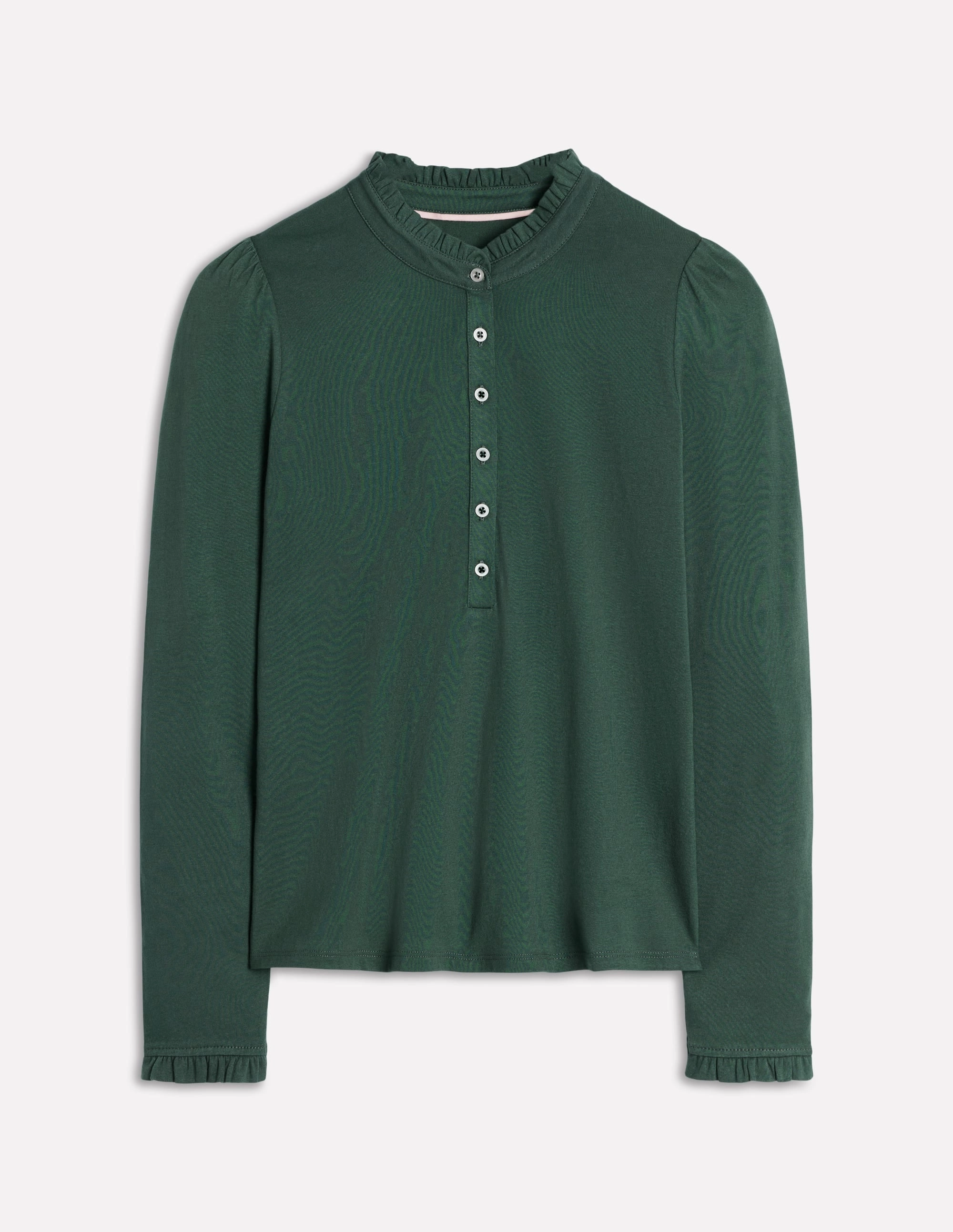 Non Slip Shoulder Seams Supersoft Frill Henley Top-Green Pine