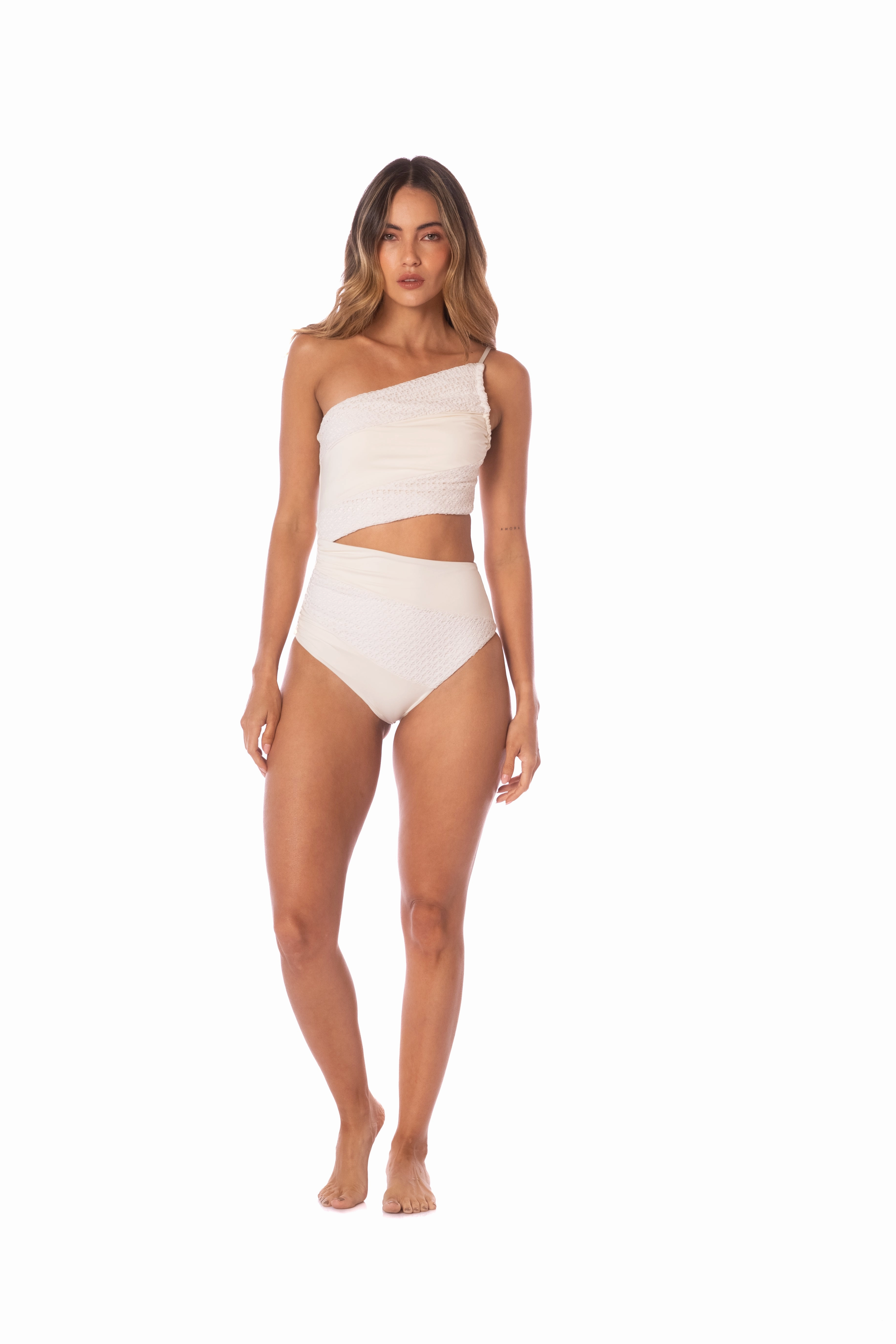 Eco-friendly I'm White Mesh Cut Out One Piece
