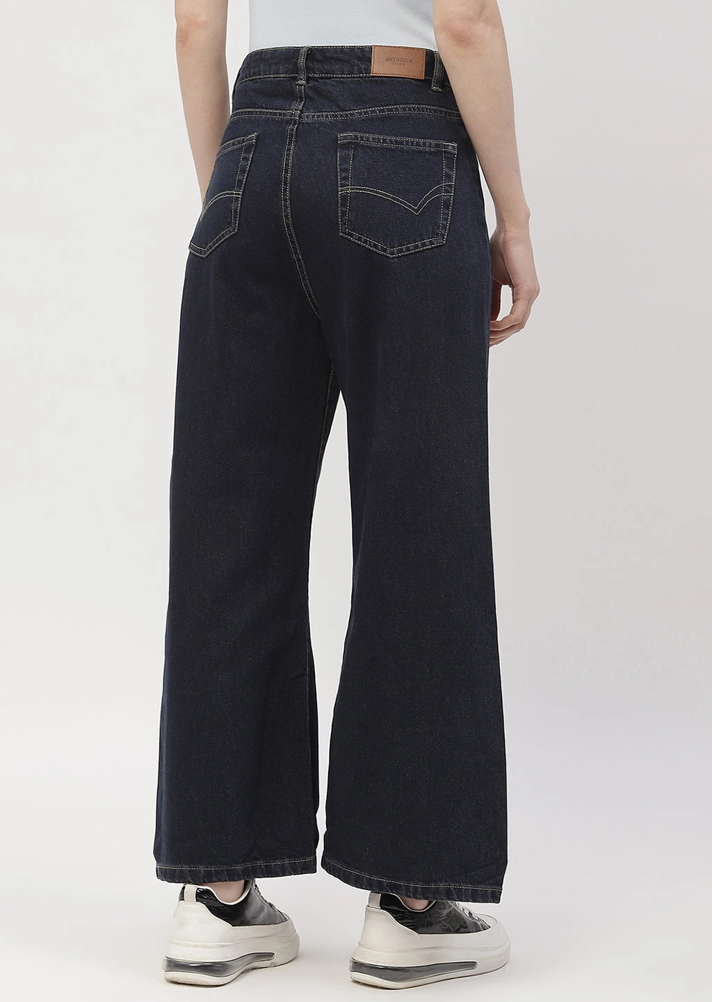 Madame High Rise Carbon Blue Wide Leg Jeans Minimalist Daily Wear Loose Move With Ease