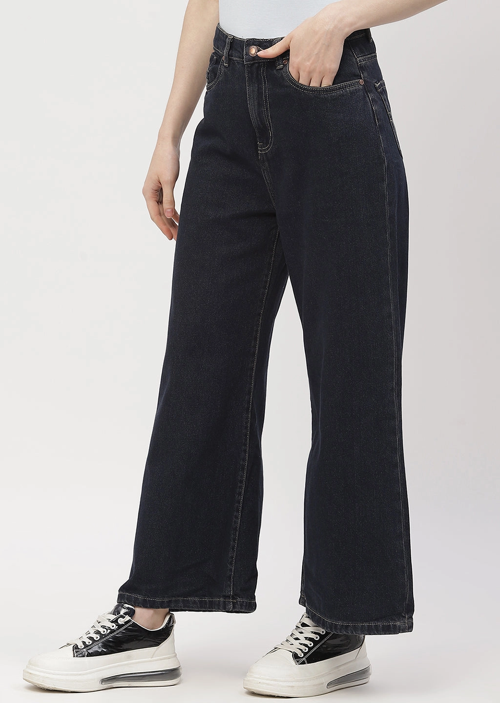 Tailored Silhouette Madame High Rise Carbon Blue Wide Leg Jeans