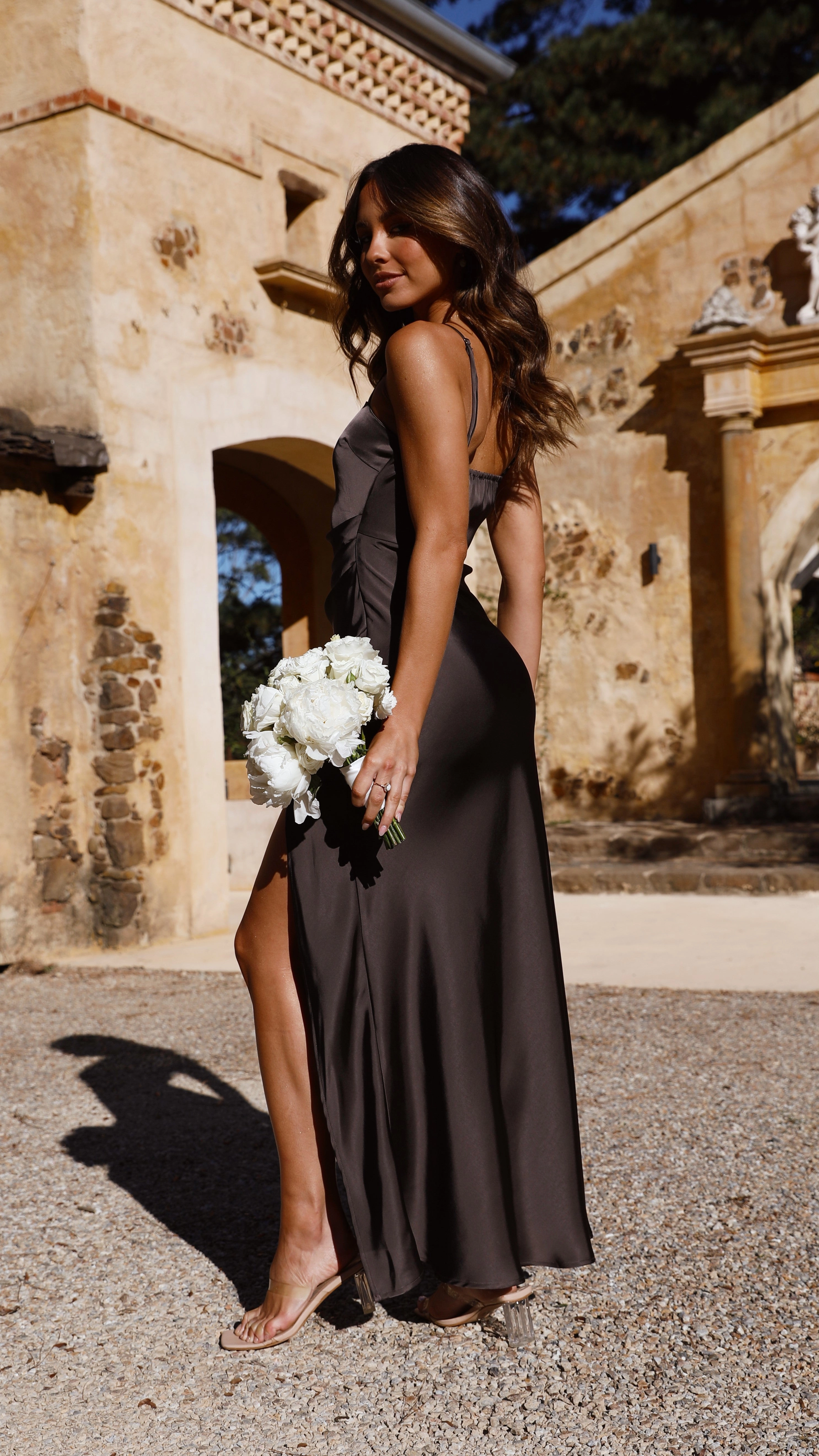 Office Fit Asymmetrical hem Ilana Maxi Dress - Espresso