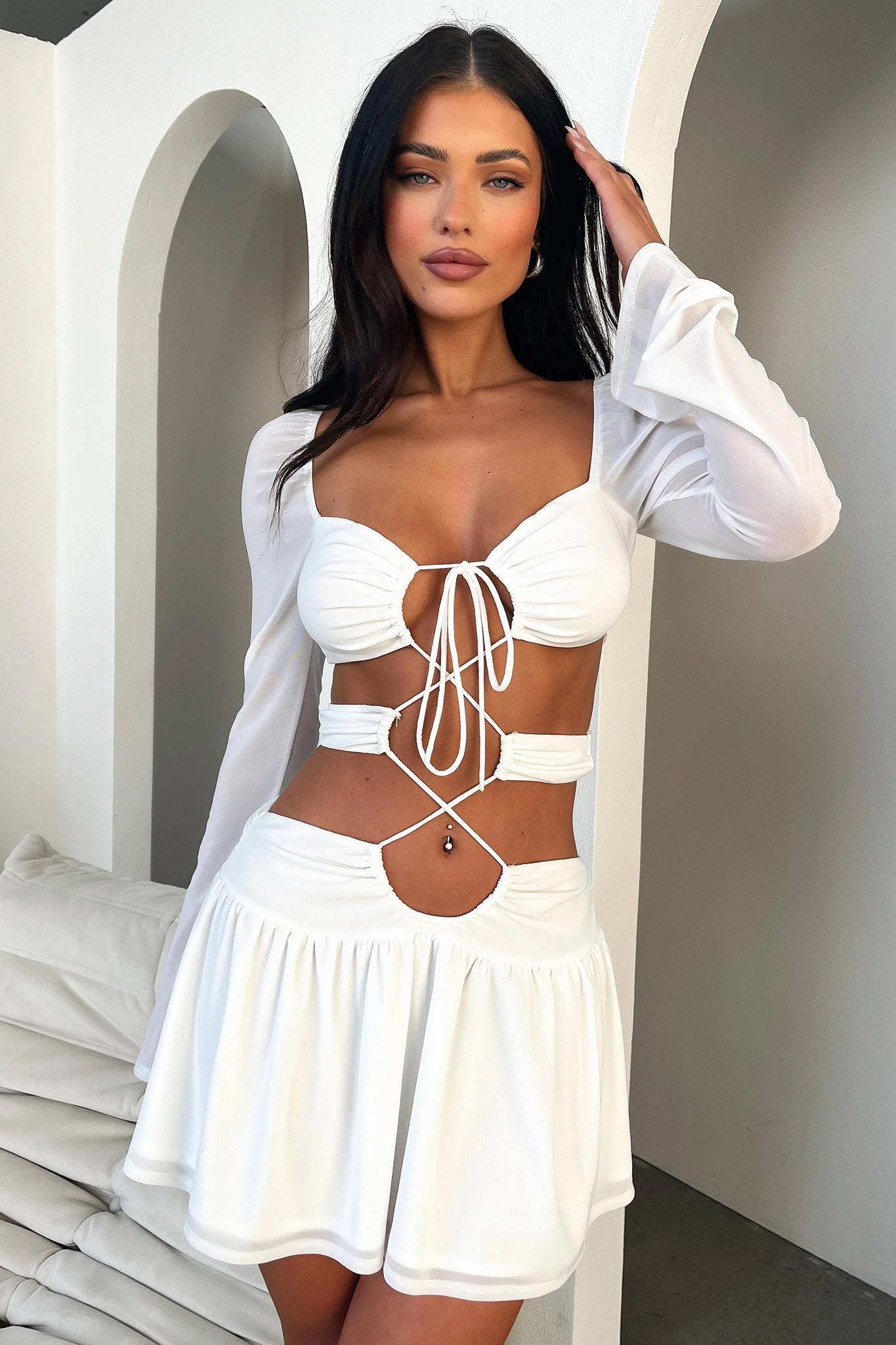 Ileana Dress - White Front-Pocket