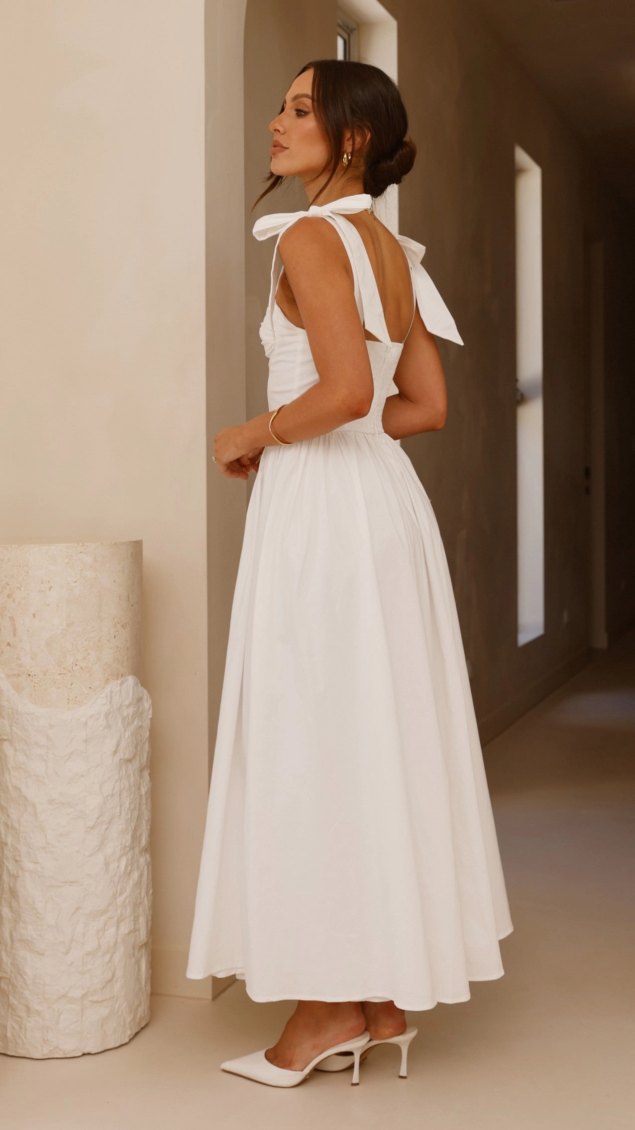 Silky-Feel Haisley Maxi Dress - White