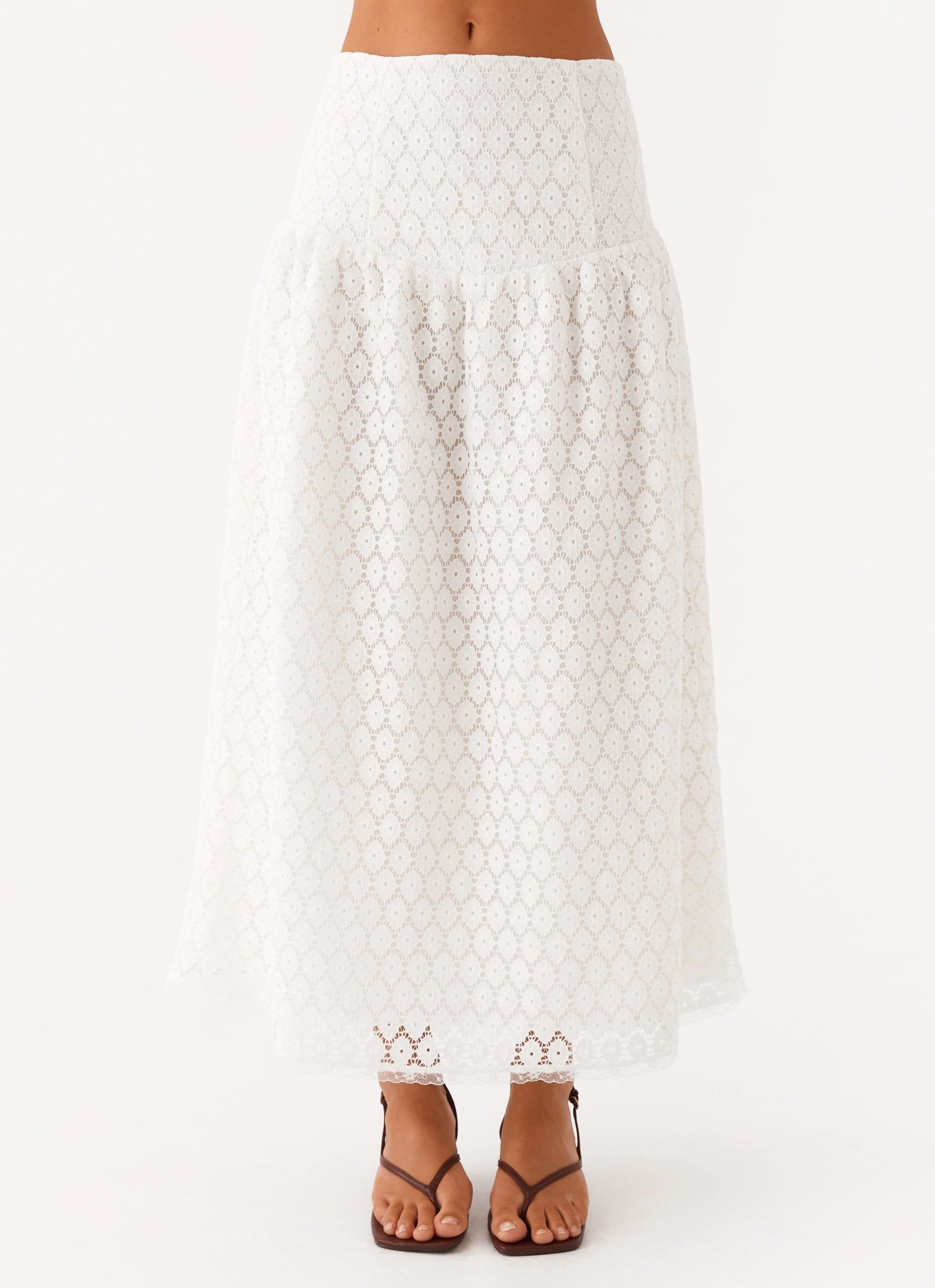 Sleek Motion Crochet Style Indiana Corset Midi Skirt - White