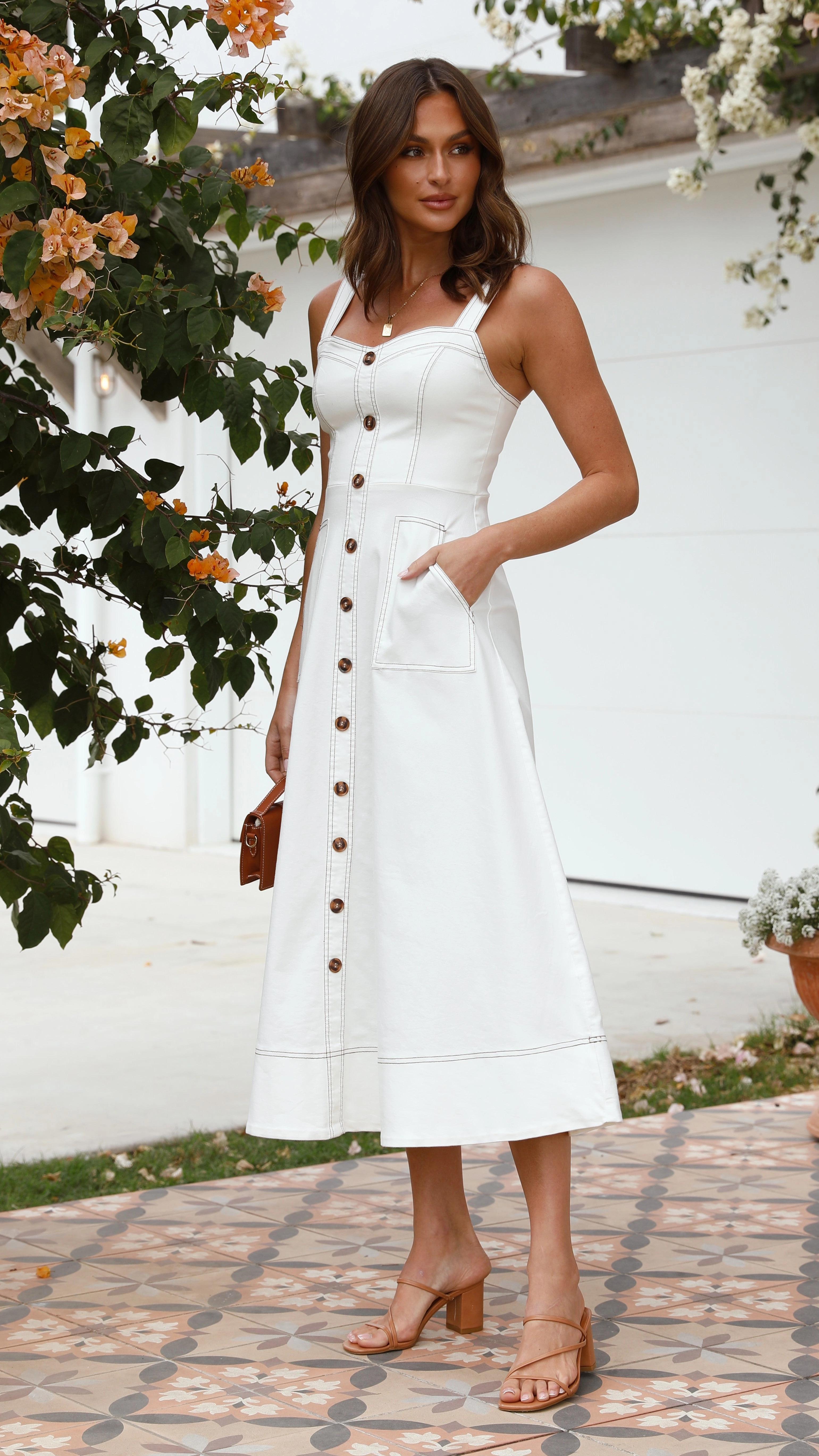 Indigo Midi Dress - White Denim Indoor Event Sage Detail