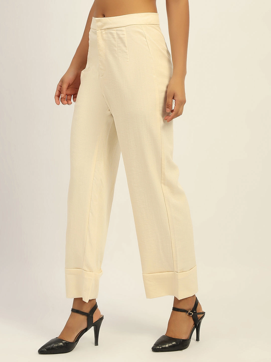 Cozy Casual Breathable layers Madame Straight Leg Off White Trousers