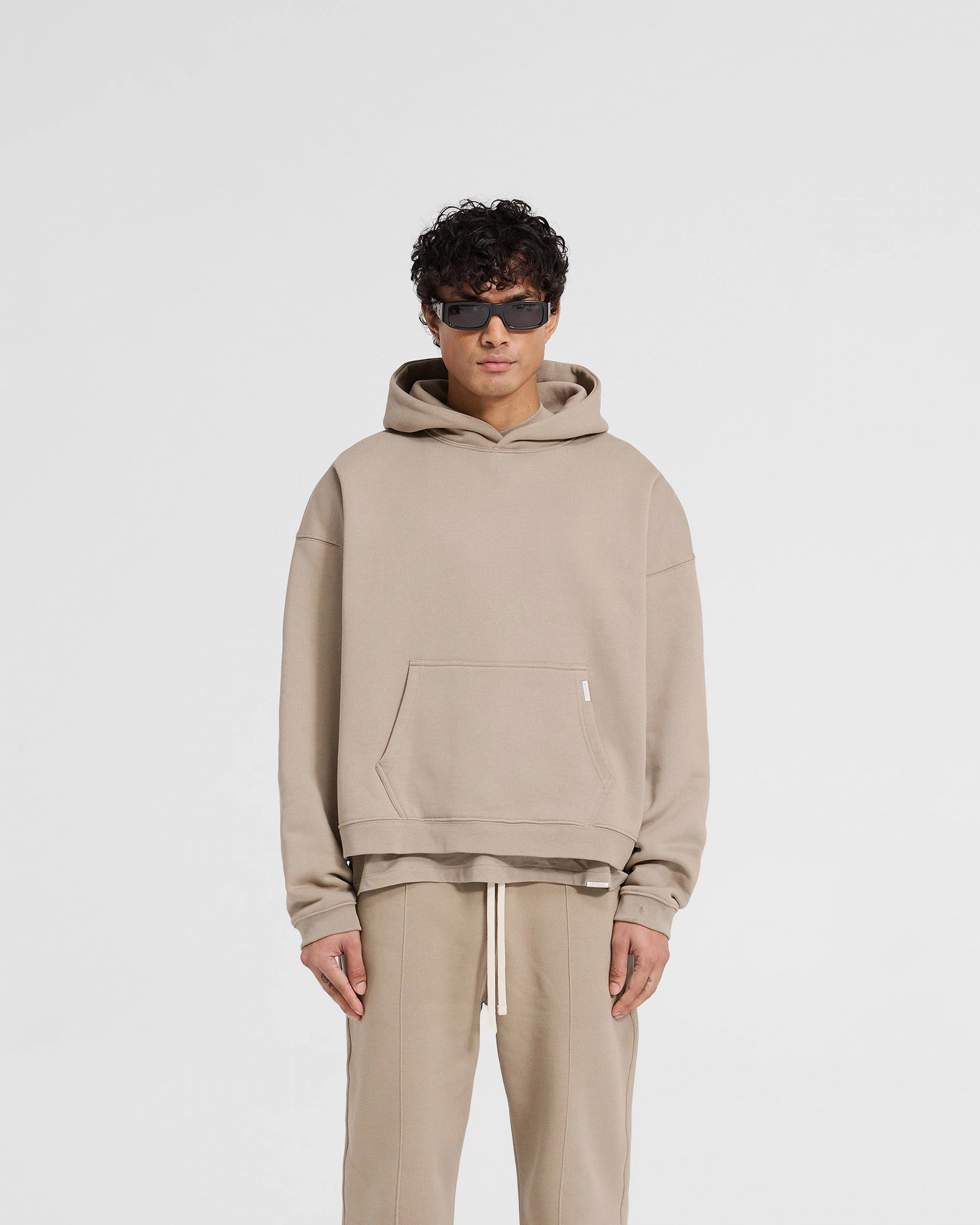 Flexible Layer Elastic hem Initial Boxy Hoodie - Dune