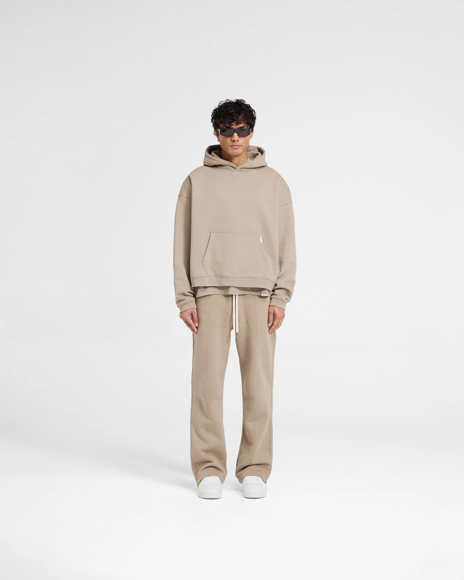 Peacock like City Wear Initial Boxy Hoodie - Dune