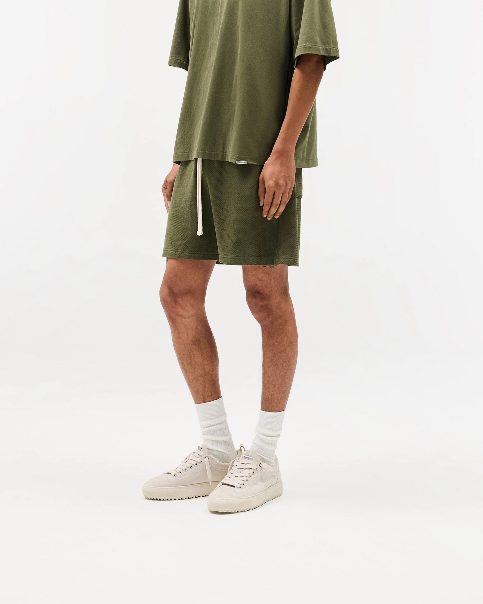 Simple Appeal Easy Wear Initial Mesh Shorts - Army Green