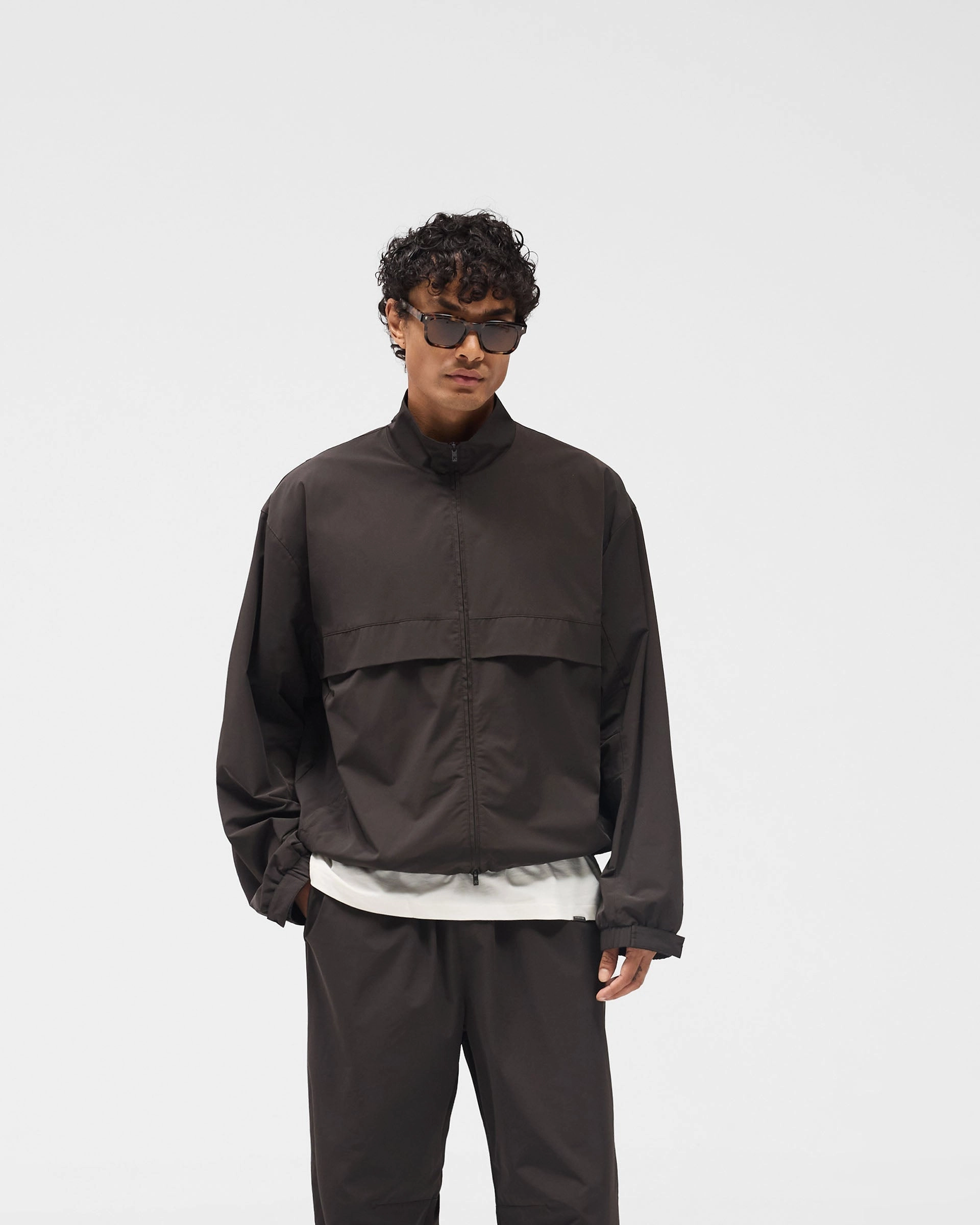 Initial Nylon Track Jacket - Coffee fall season Tailored Cut Style